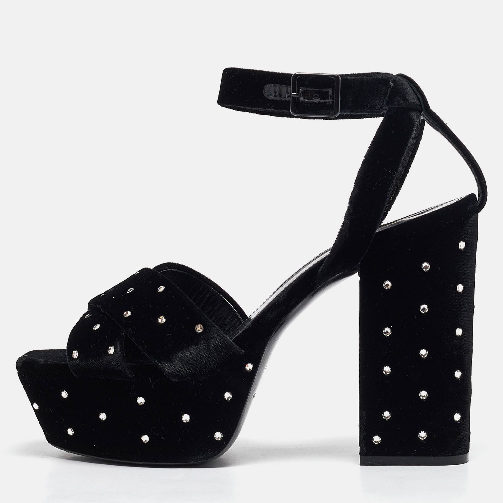 Saint Laurent Black Velvet Farrah Platform Ankle Strap Sandals Size 38