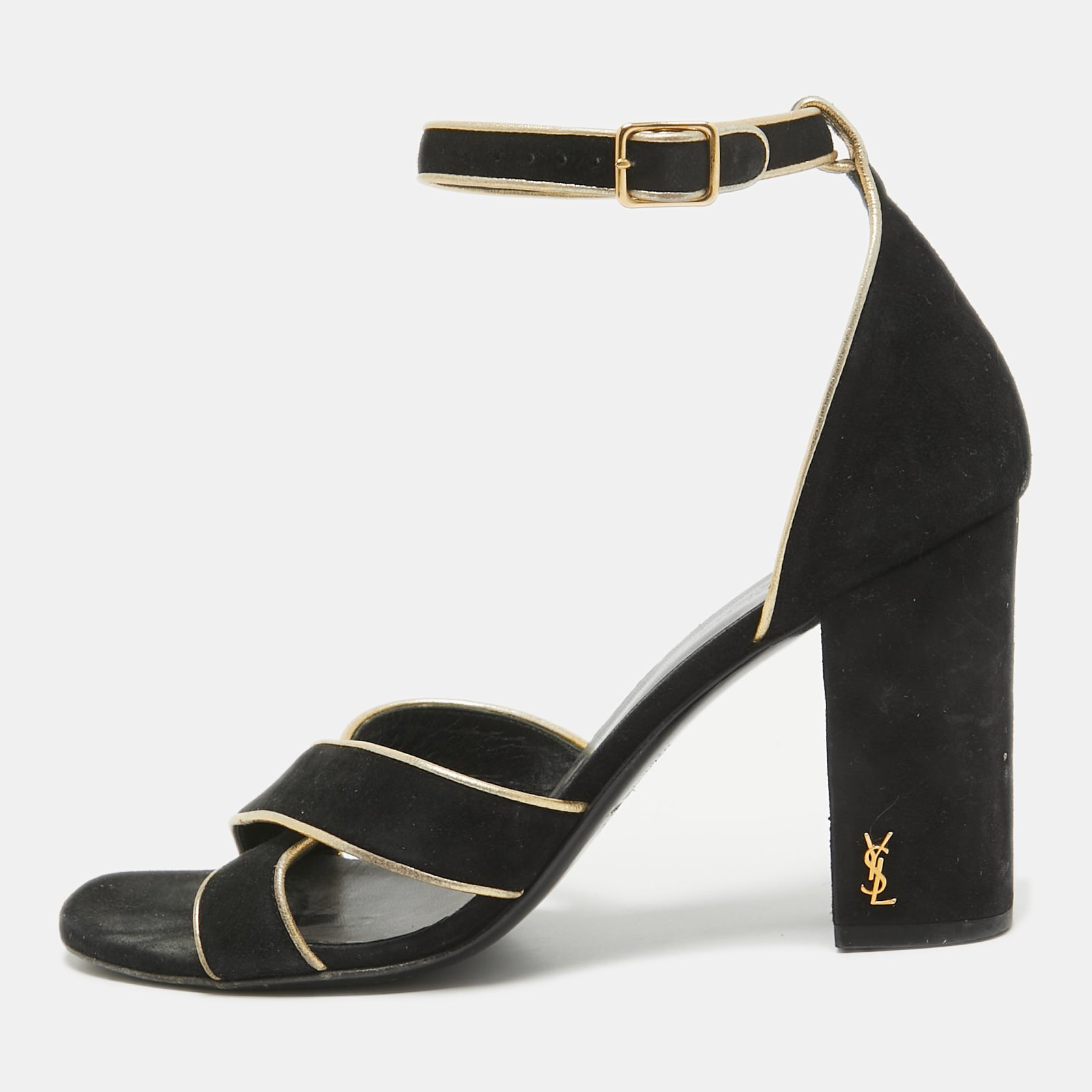 Saint Laurent Black Suede Ankle Strap Sandals Size 38.5