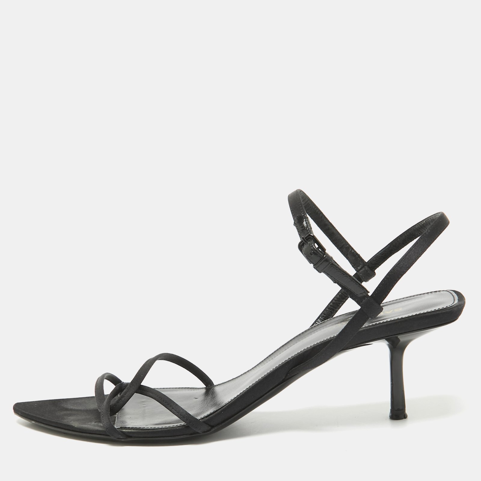 Saint Laurent Black Satin Clara Sandals Size 38