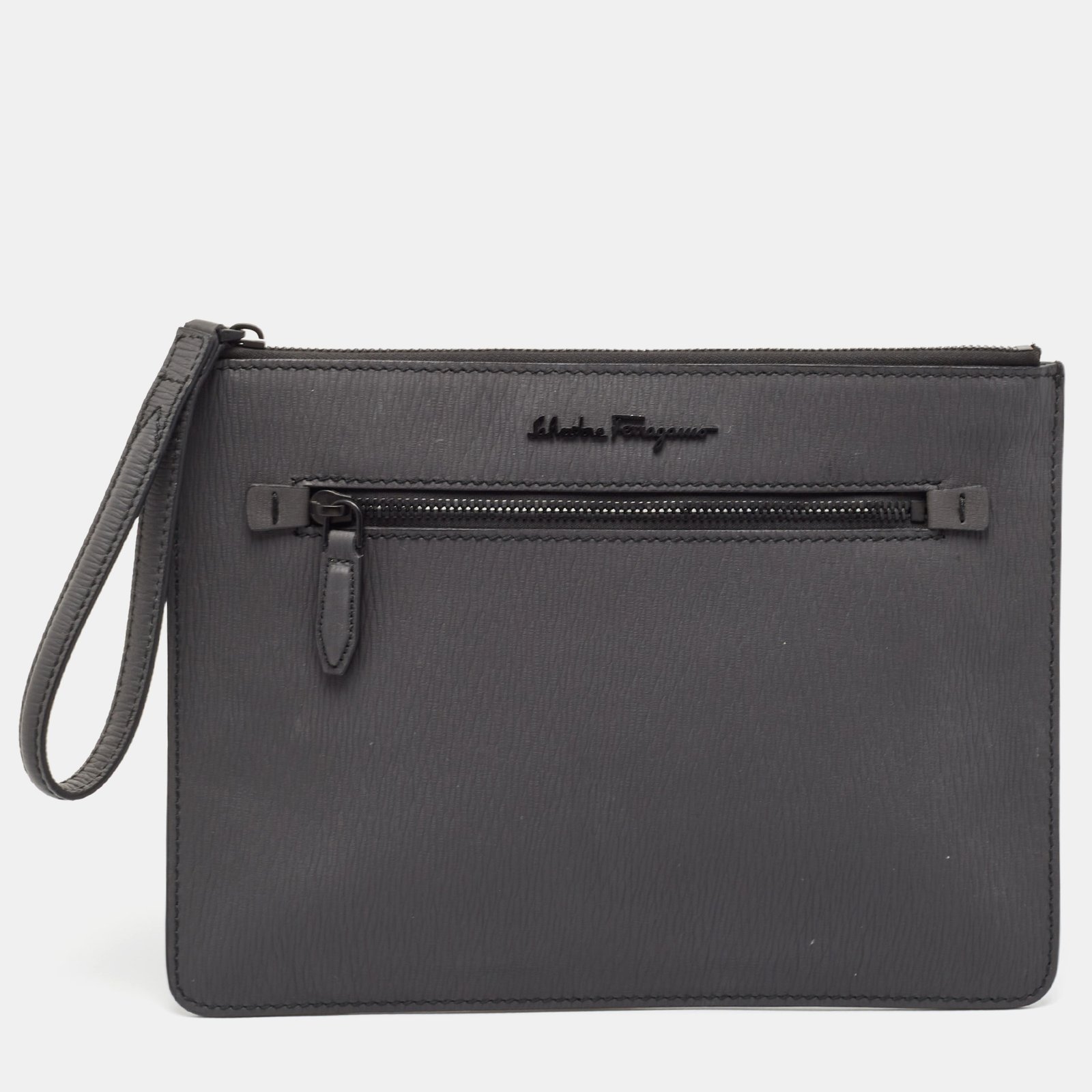 Salvatore Ferragamo Dark Grey Leather Clutch