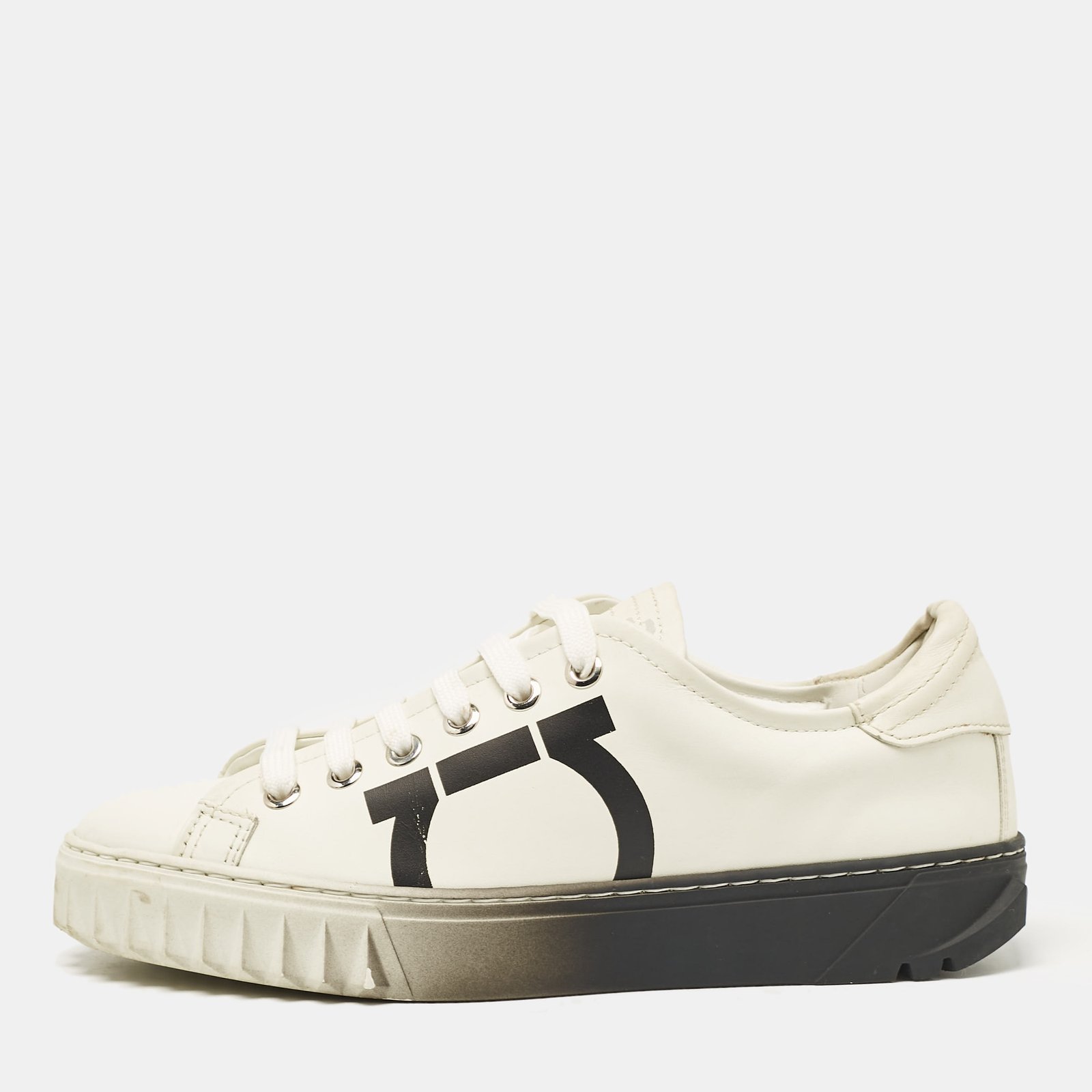 Salvatore Ferragamo White Leather Lace Up Sneakers Size 35.5