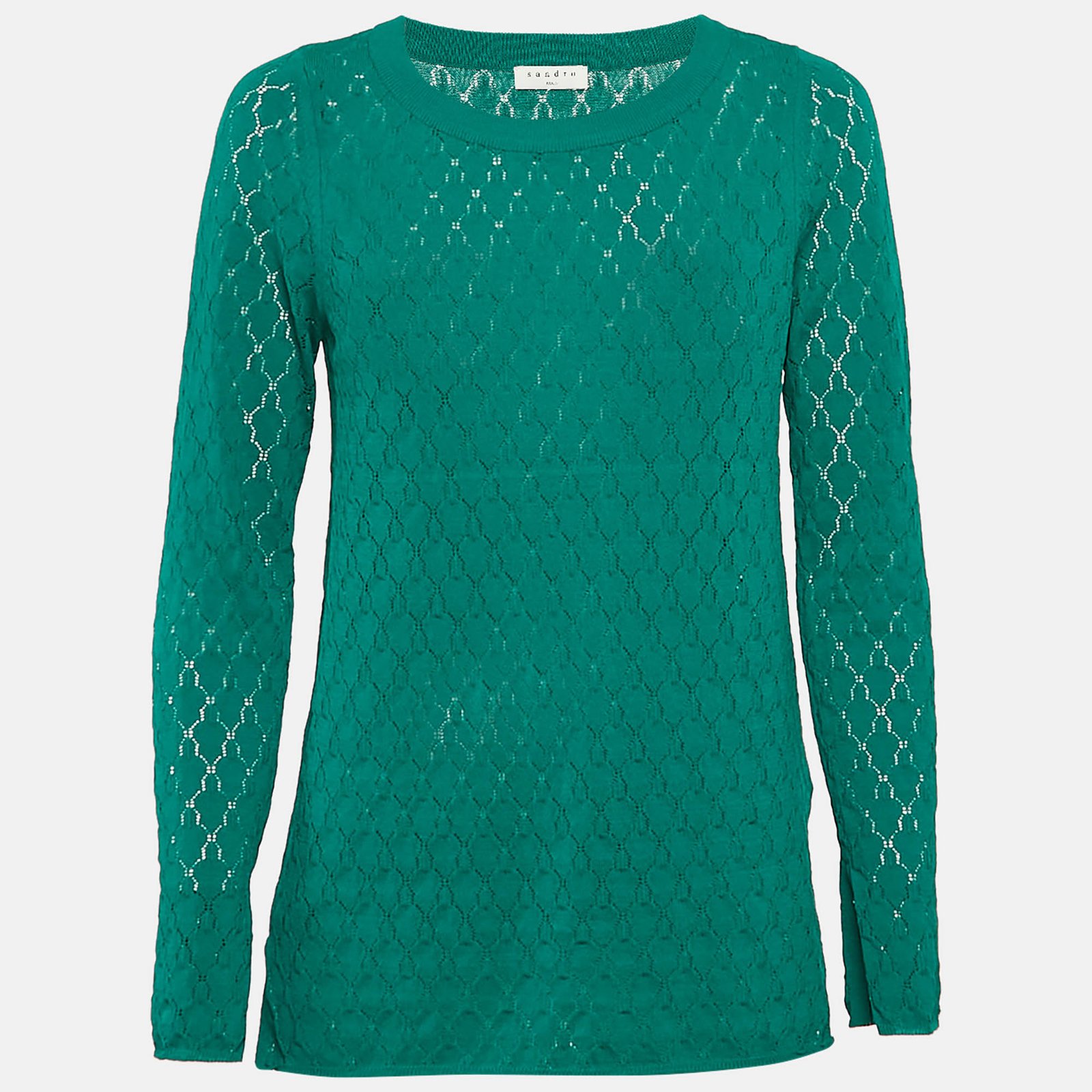 Sandro Green Pointelle Stretch Knit Anabelle  Jumper L