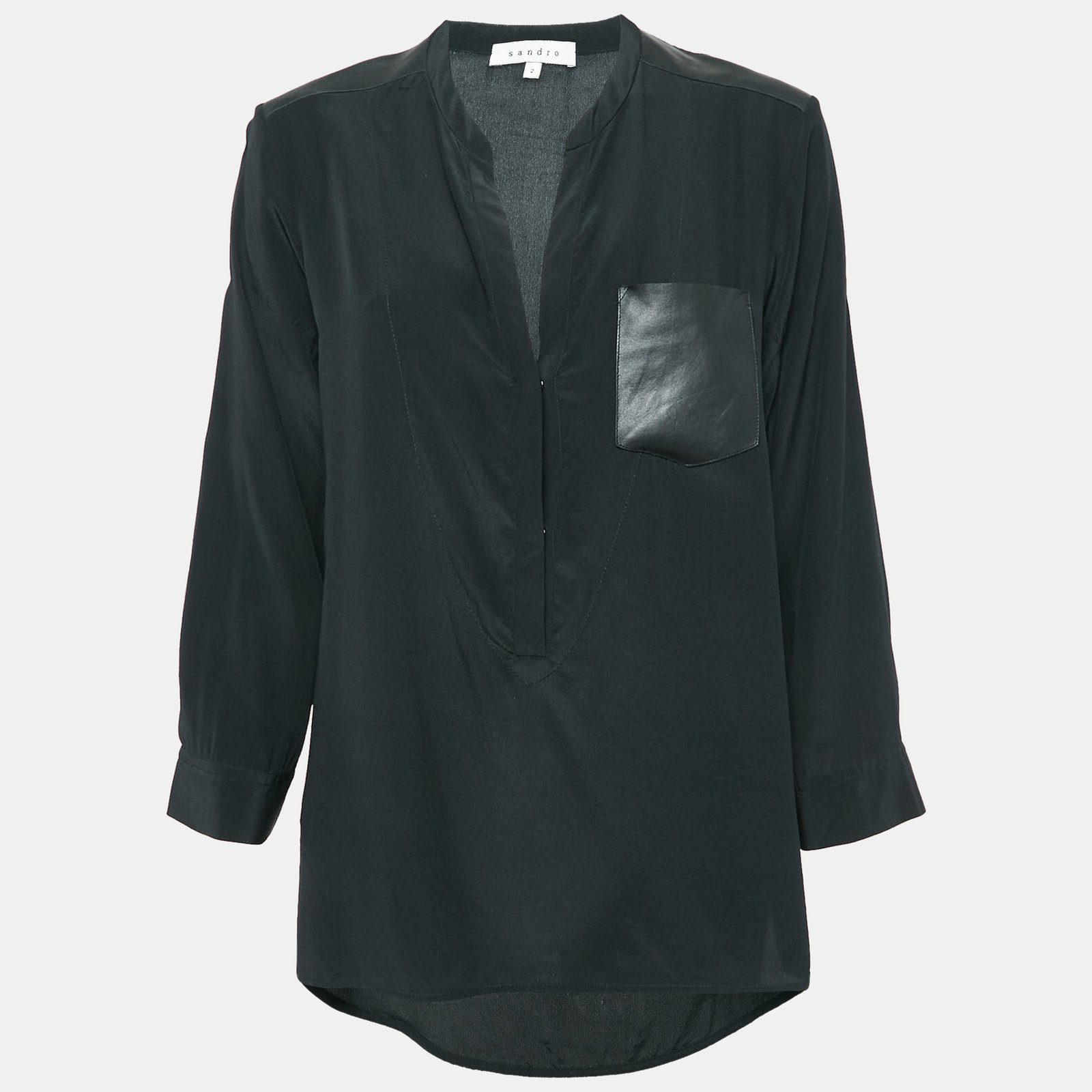 Sandro Black Silk Leather Trimmed Top M
