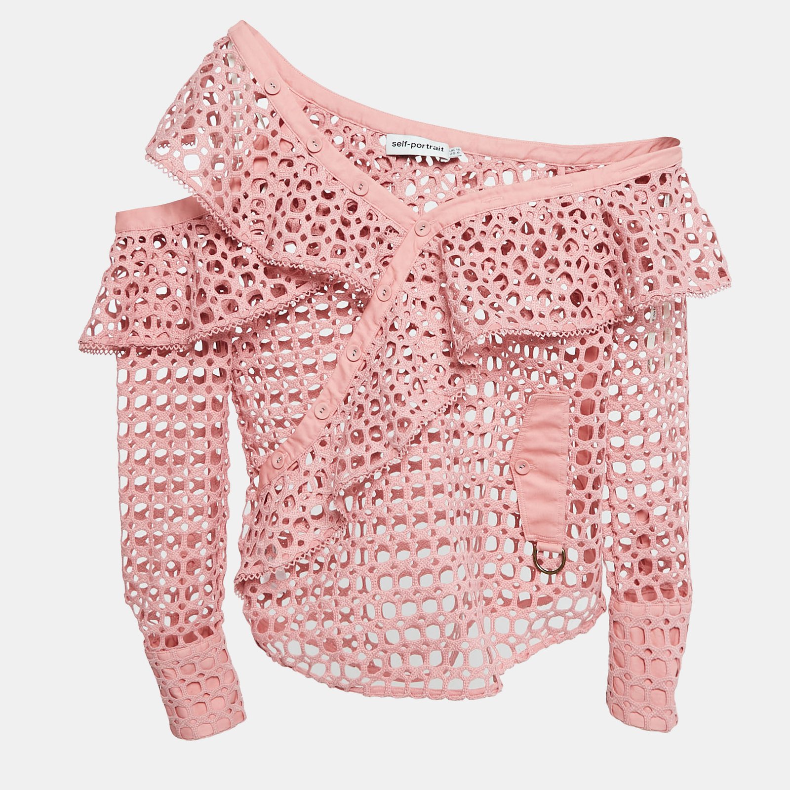 Self-Portrait Pink Guipure Lace One Shoulder Ruffled Top M