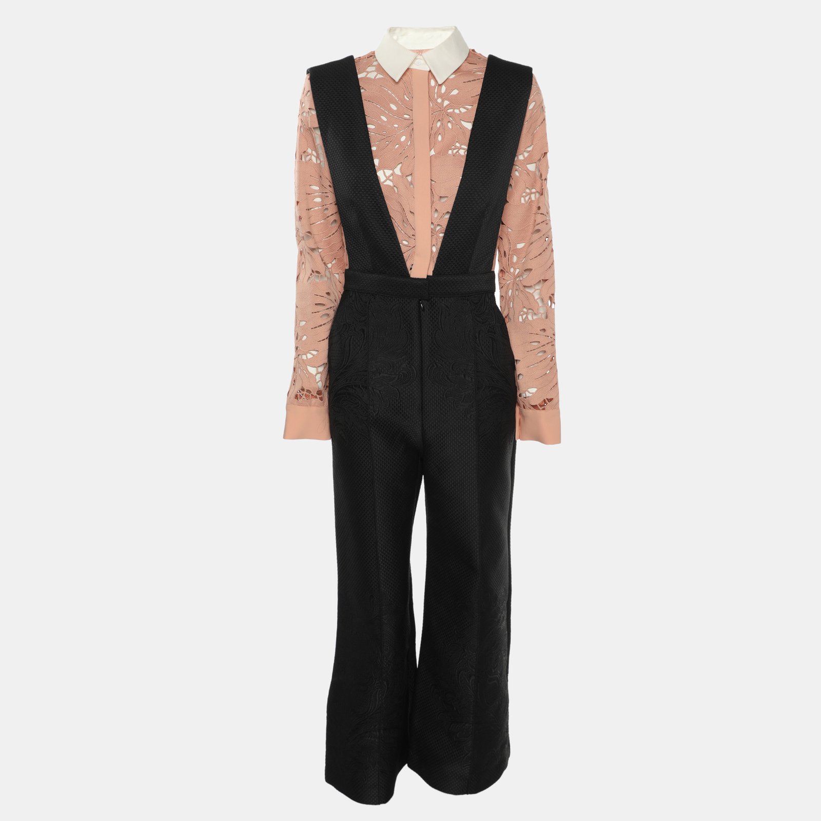 Self-Portrait Black Botanical Crest Jacquard Jumpsuit M