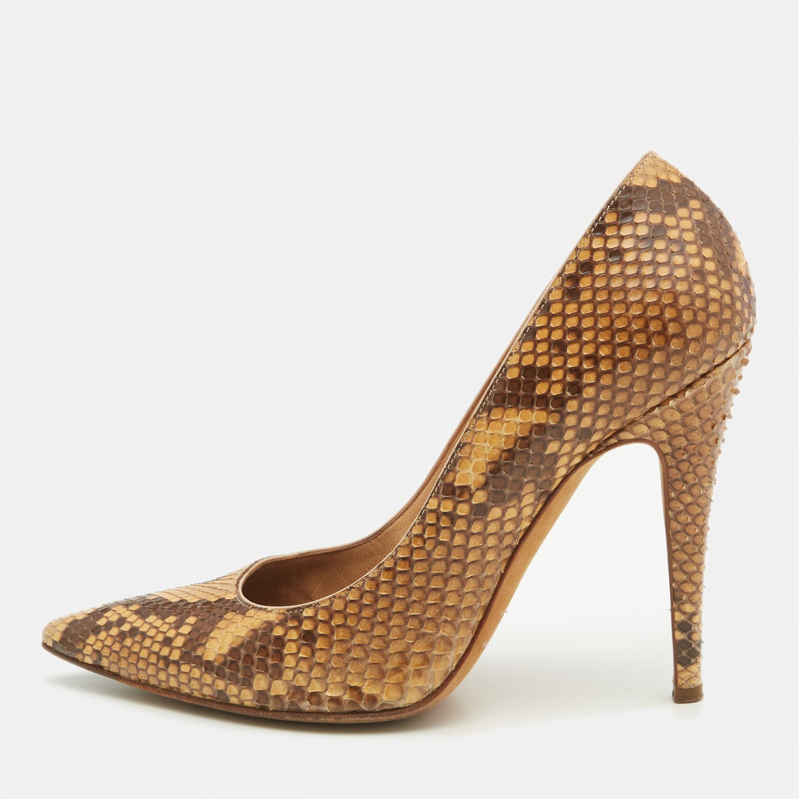 Sergio Rossi Brown Python Leather Pointed Toe Pumps Size 40