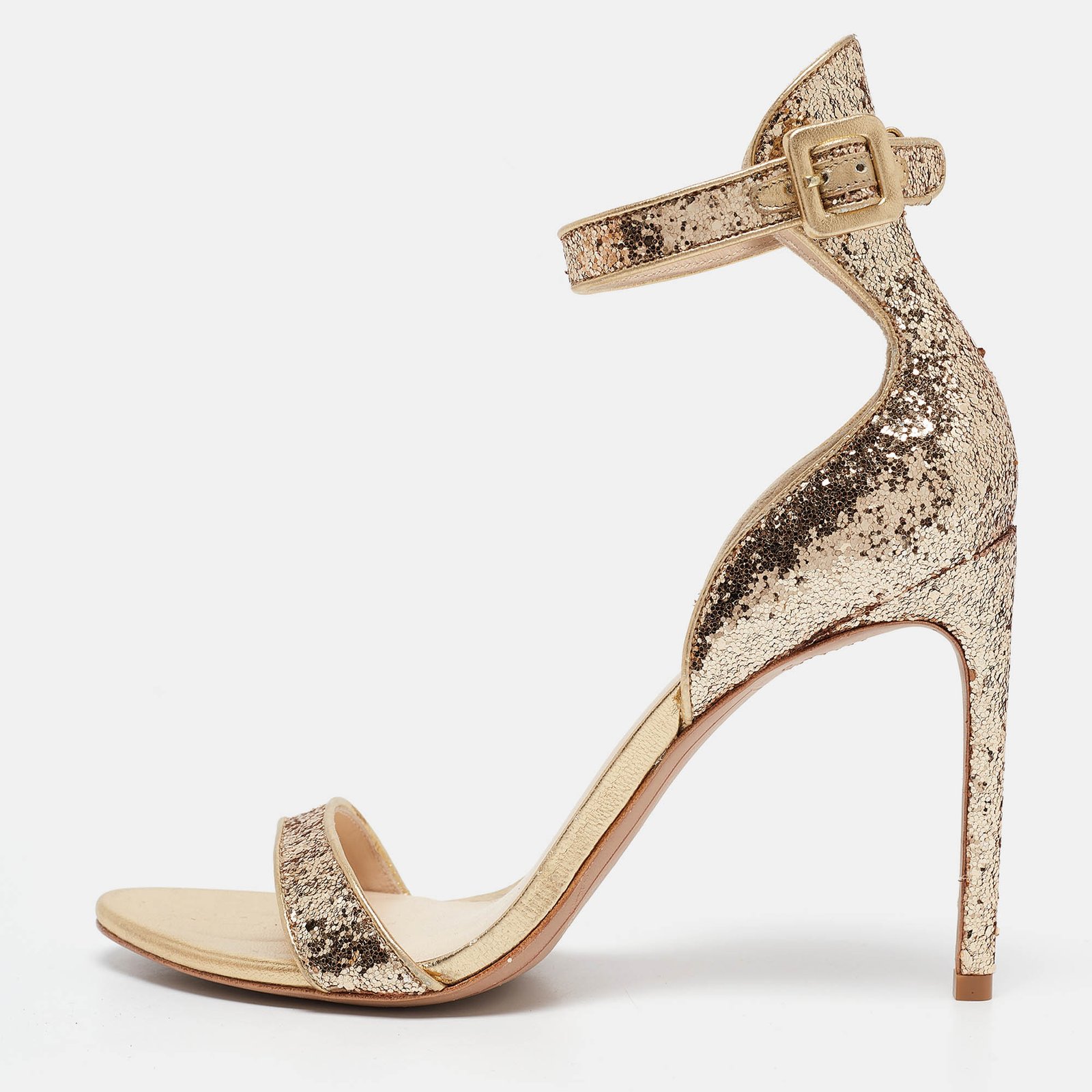 Sophia Webster Gold Glitter And Leather Nicole Ankle Strap Sandals Size 40