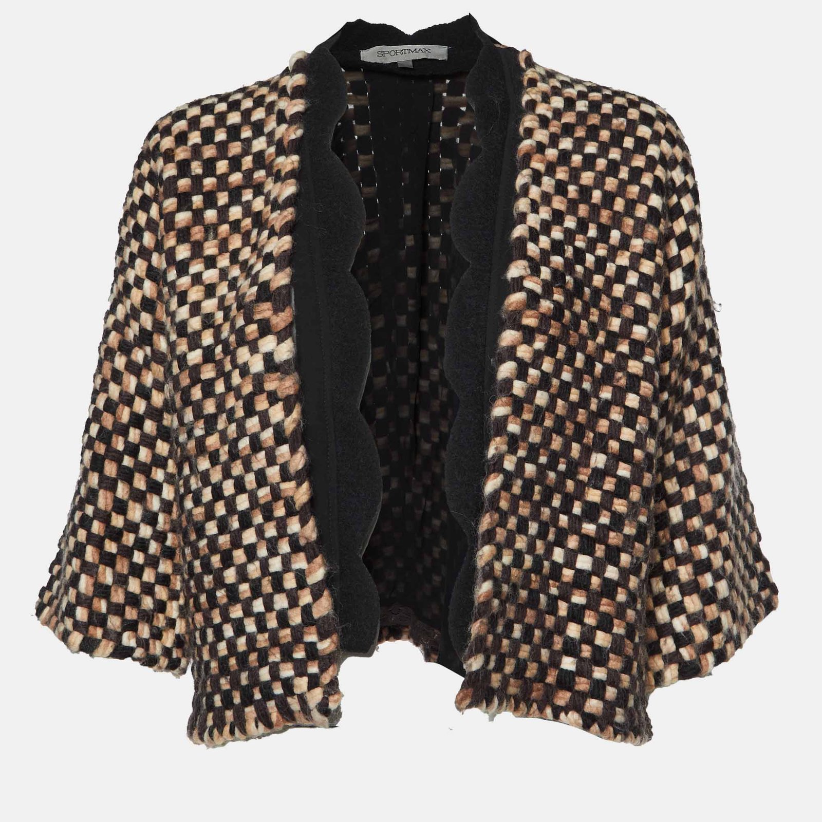 Sportmax Multicolor Checked Wool Blend Open Front Jacket S