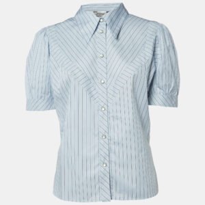 Sportmax Blue Stripe Cotton Short Sleeve Shirt M
