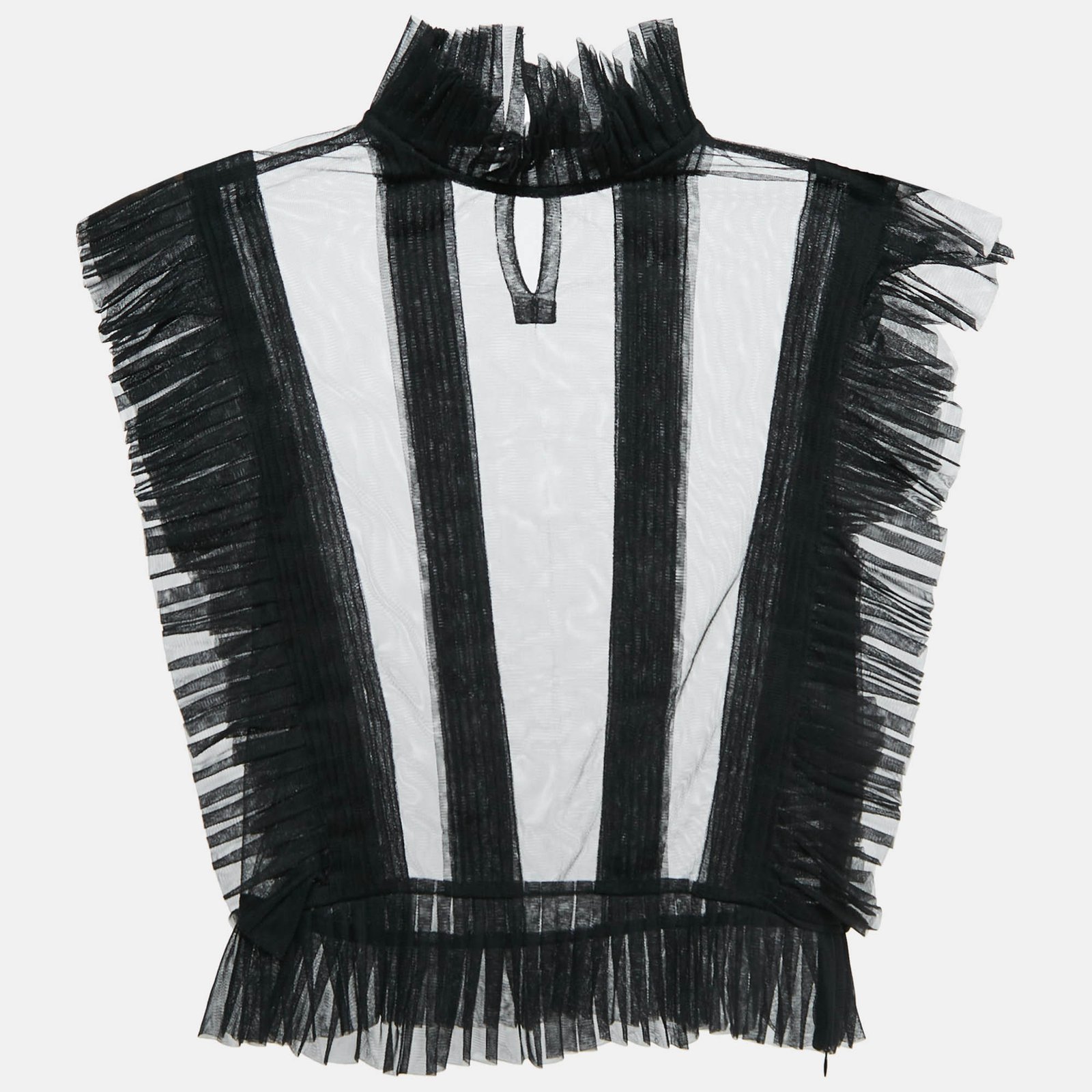 Starch Black Tulle Pleat Detail Ruffled Top S