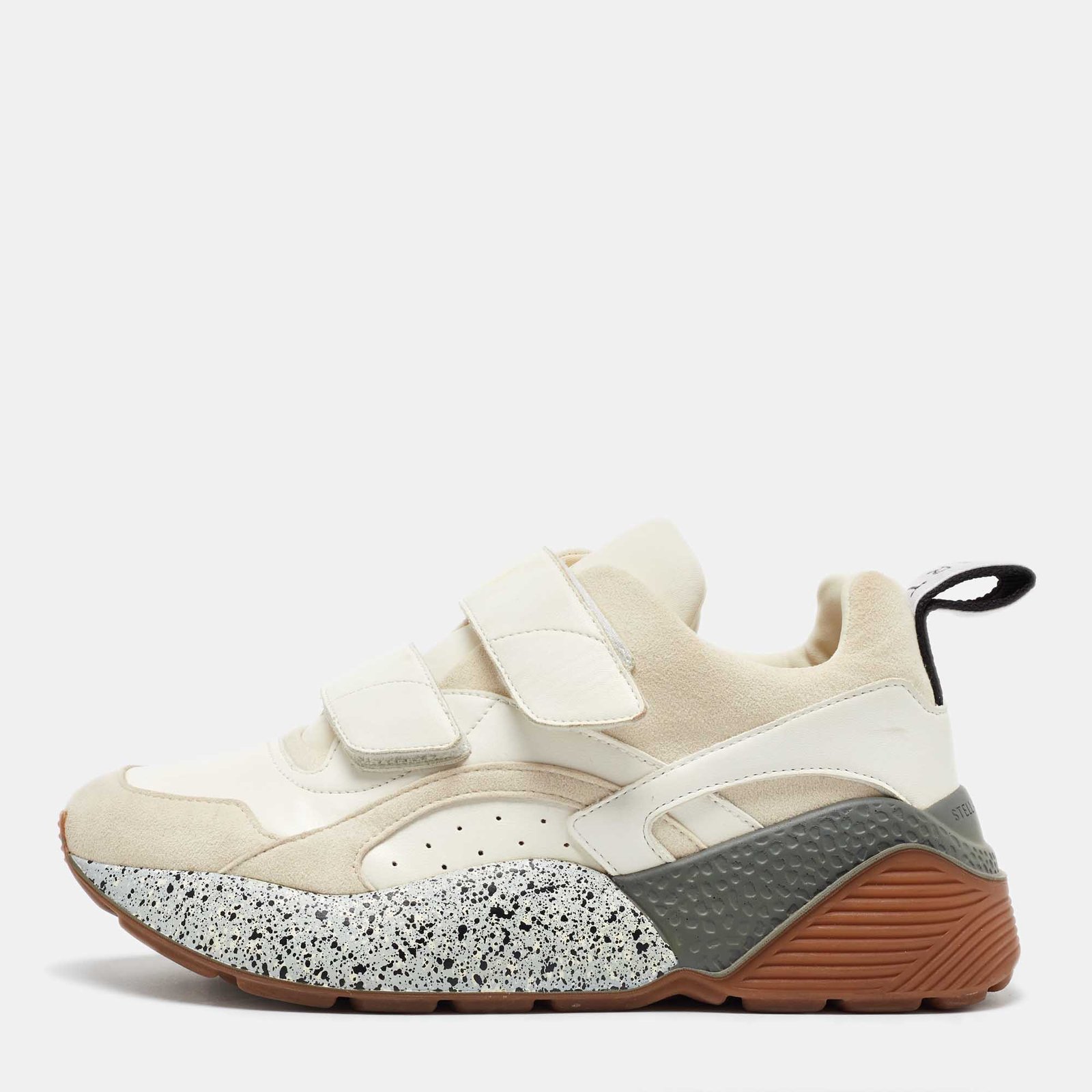 Stella McCartney Cream/White Faux Suede And Faux Leather Eclypse Velcro Strap Sneakers Size 39