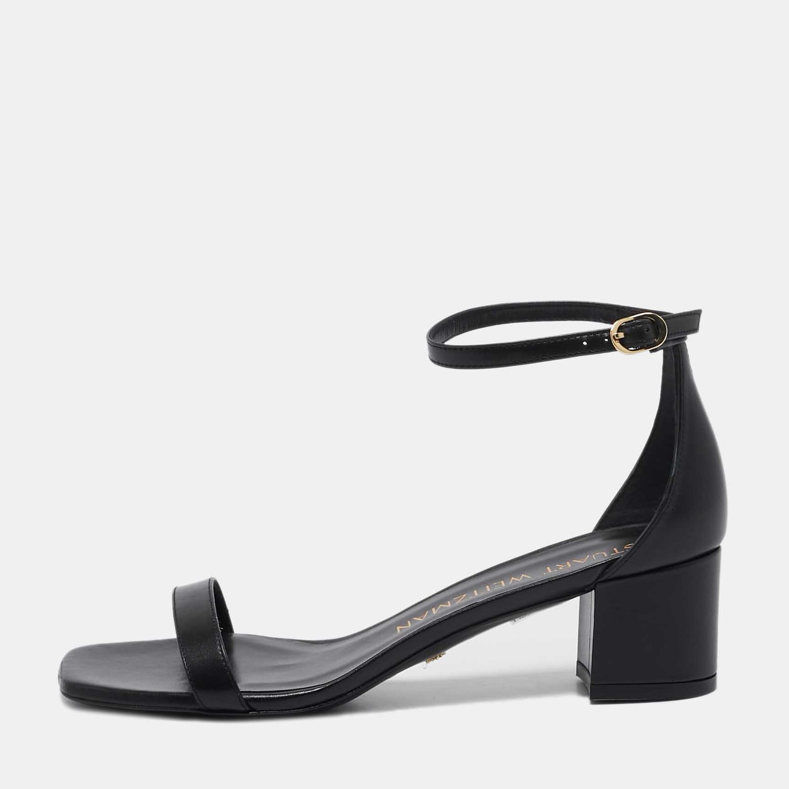 Stuart Weitzman Black Leather Simplecurve Sandals Size 39