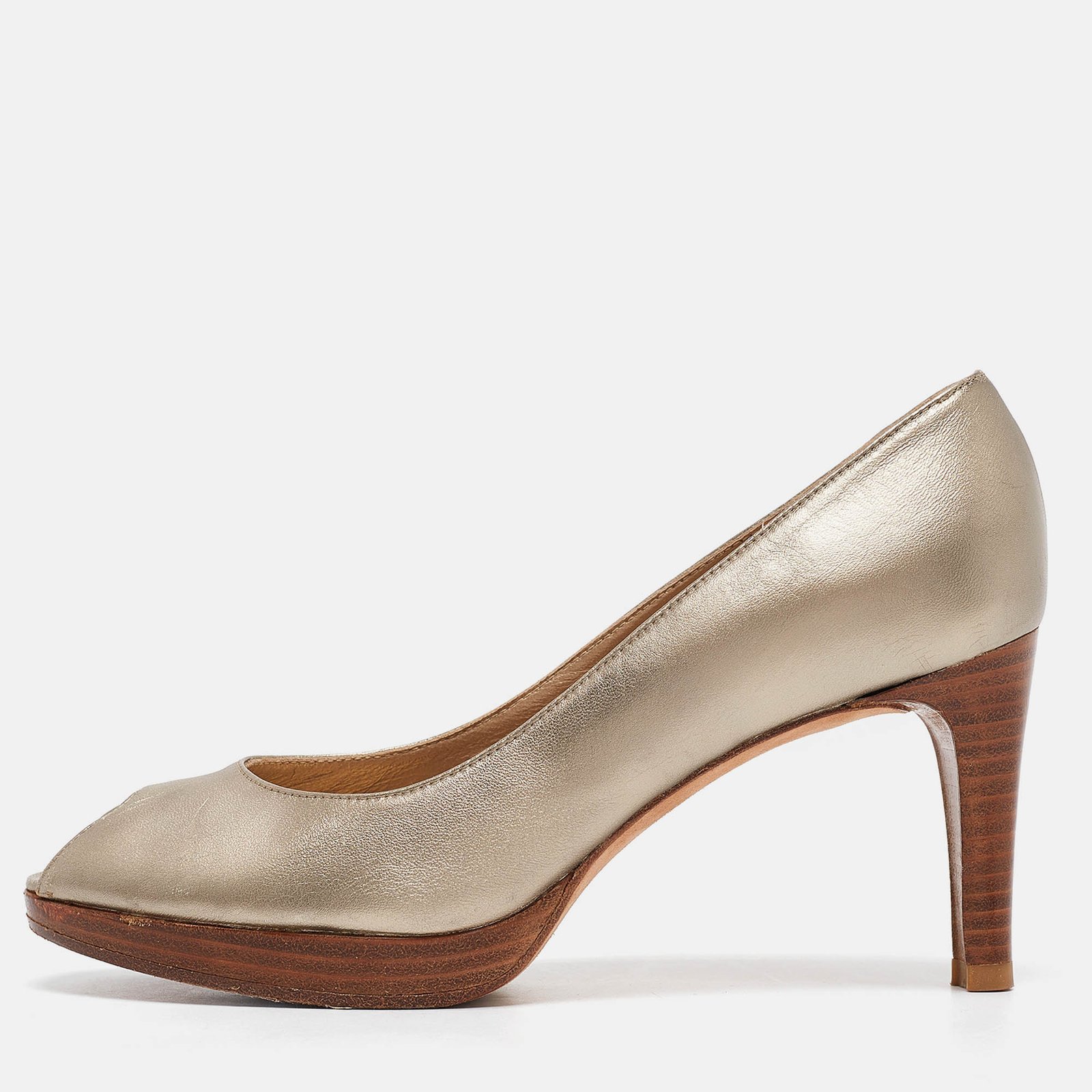Stuart Weitzman Metallic Leather Peep Toe Pumps Size 37.5