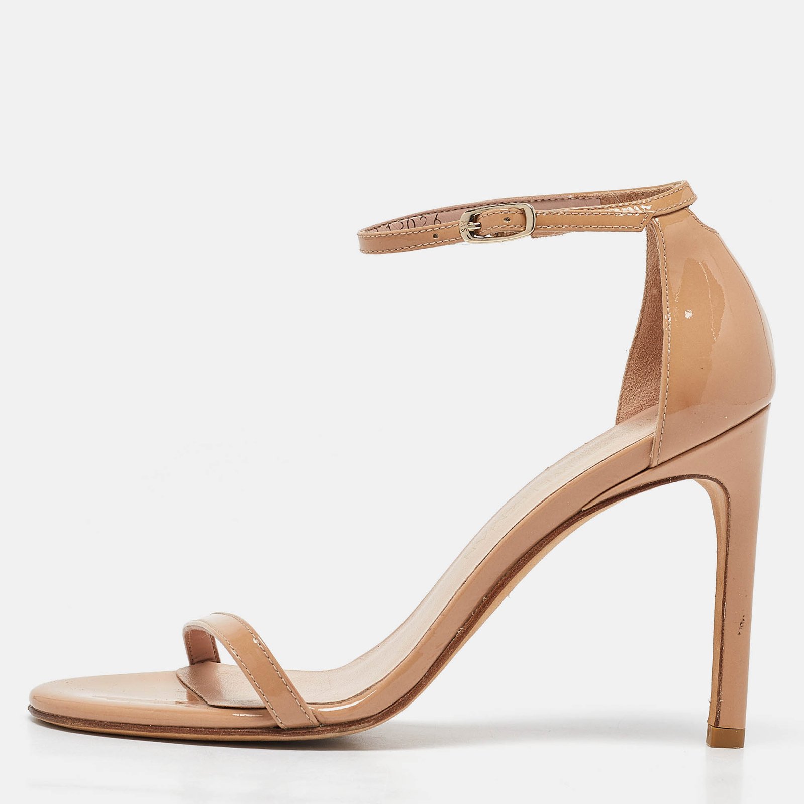 Stuart Weitzman Beige Patent Leather Ankle Strap Sandals Size 36.5