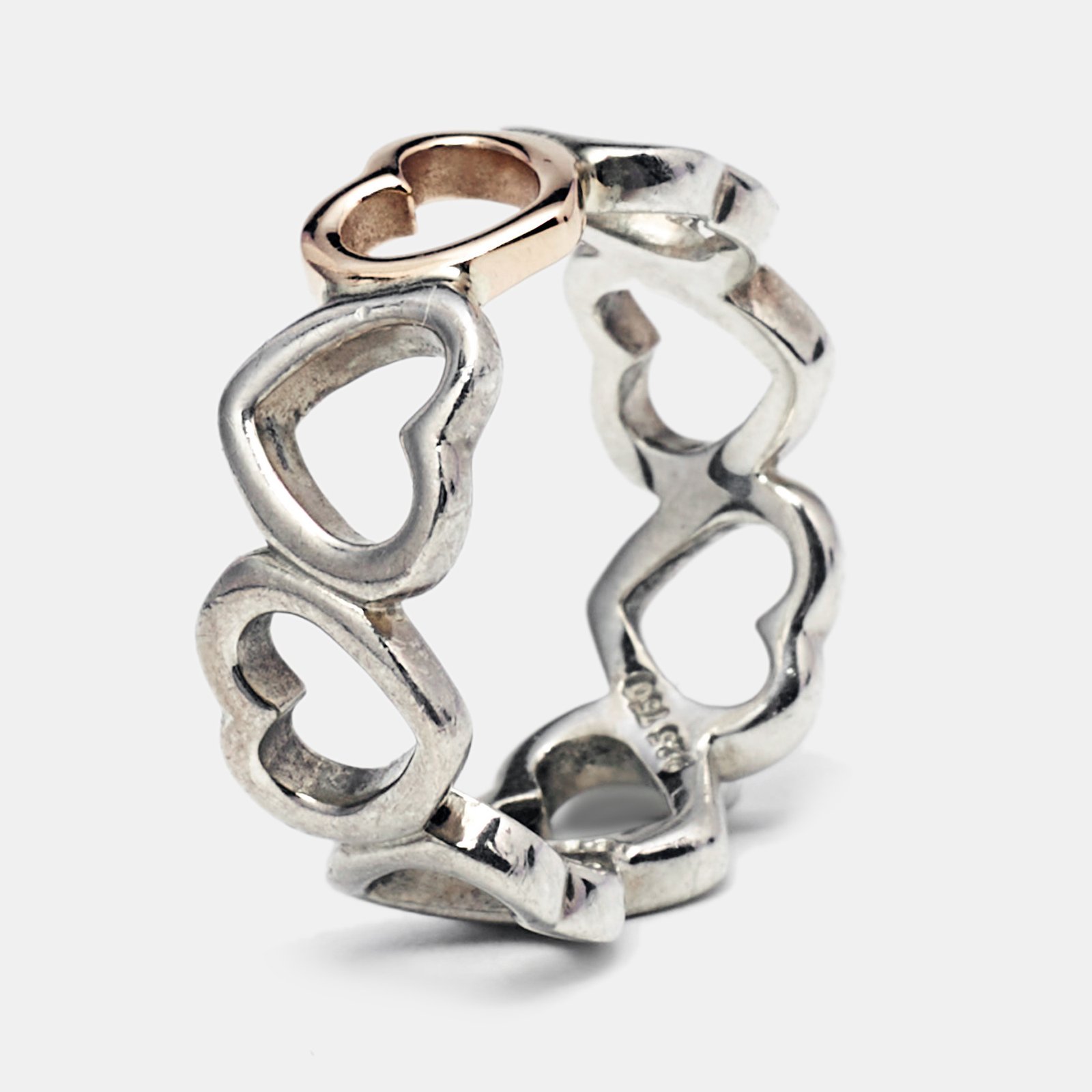 Tiffany & Co. Open Heart Sterling Silver 18k Rose Gold Ring Size 50