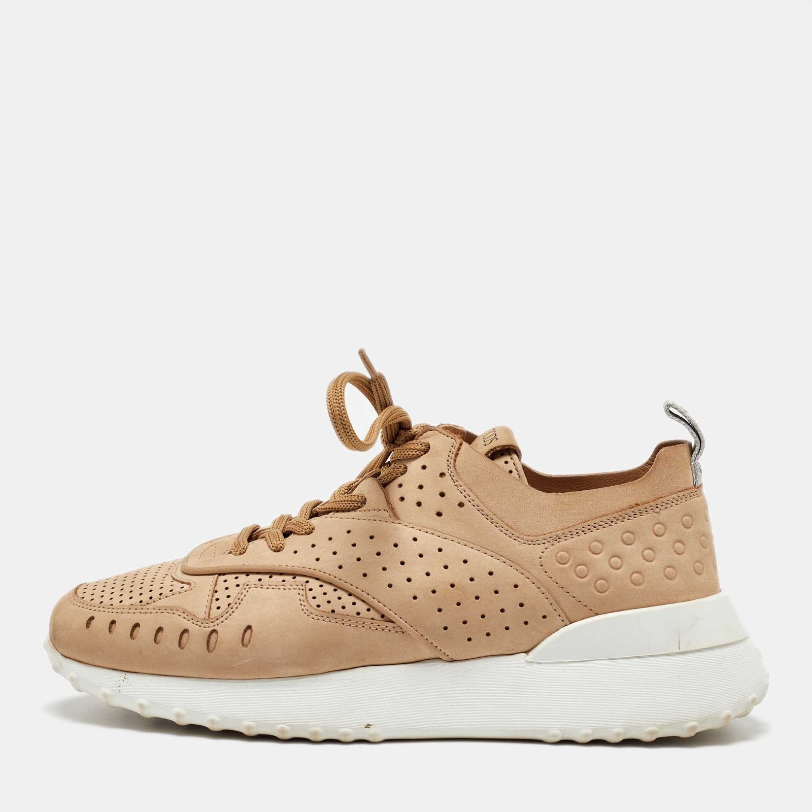 Tod's Beige Nubuck Leather Perforated Sportivo Sneakers Size 37.5