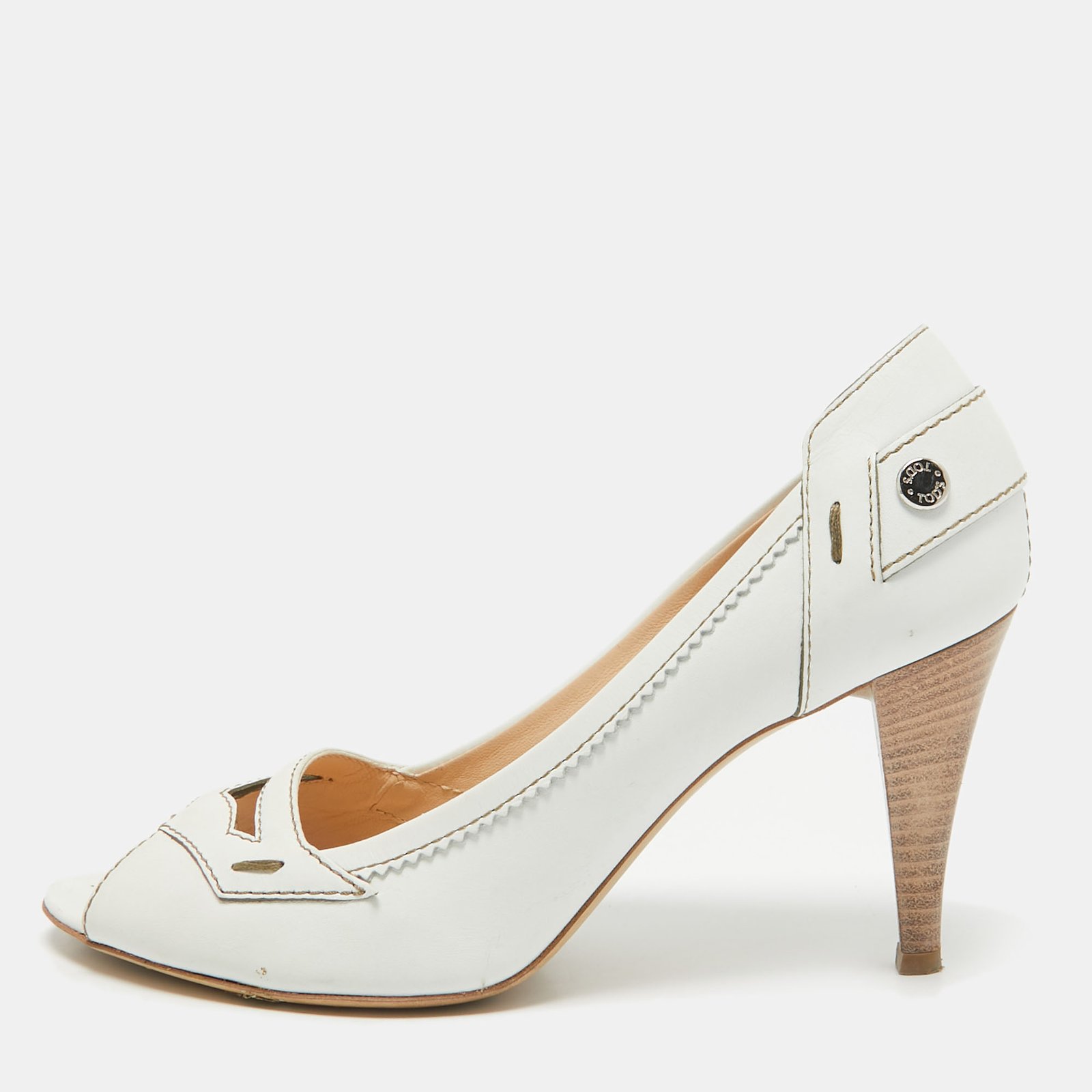 Tod's White Leather Open Toe Pumps Size 37.5