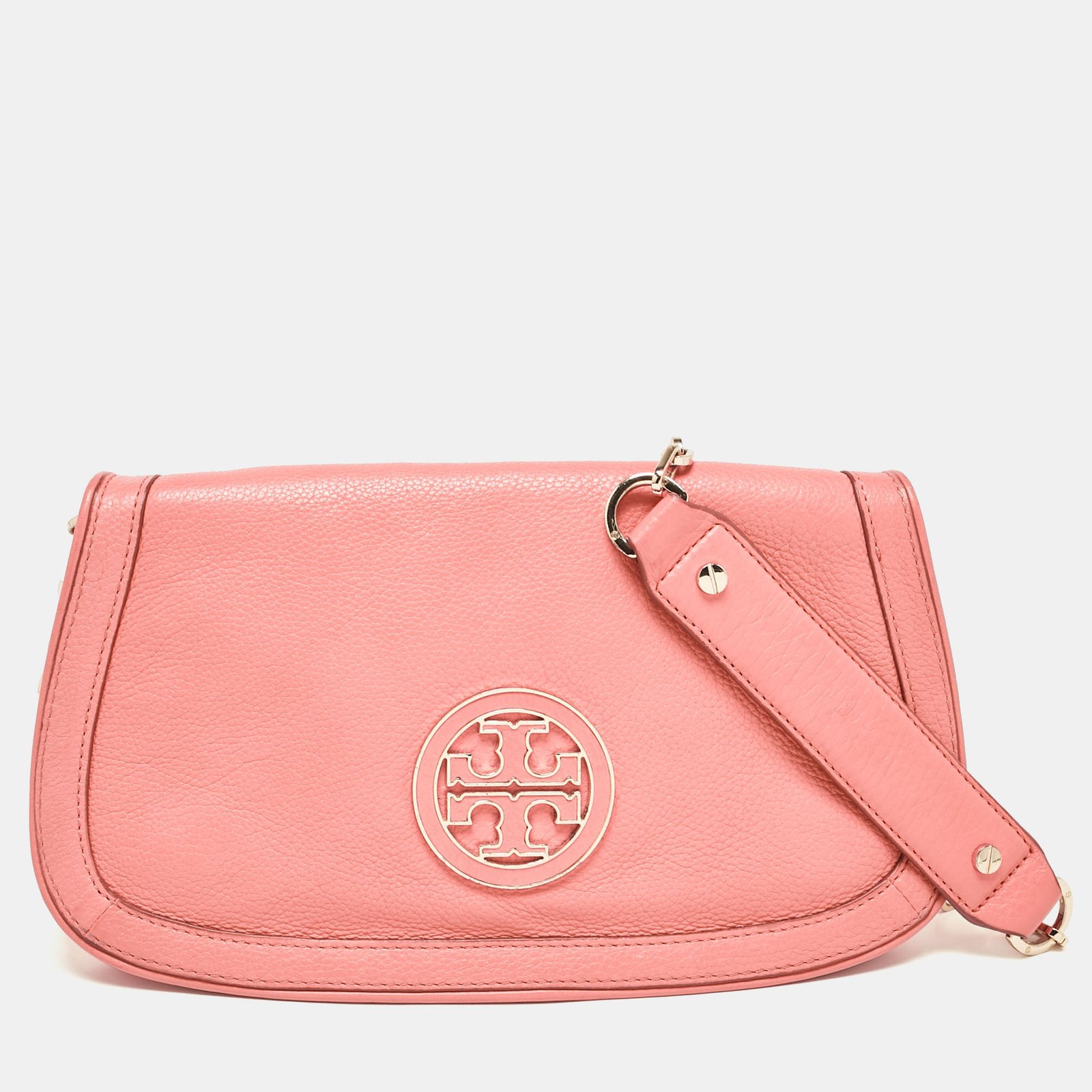 Tory Burch Coral Orange Leather Britten Shoulder Bag