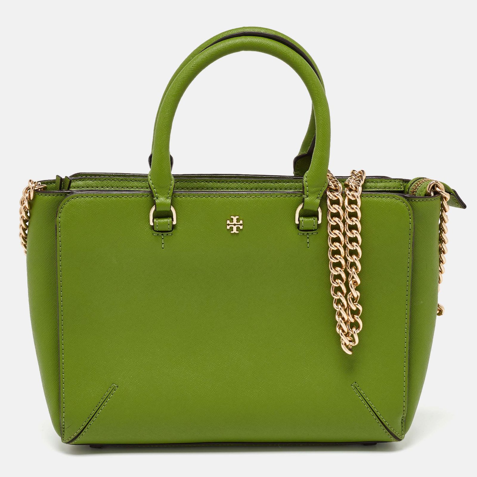 Tory Burch Green Saffiano Leather Robinson Tote