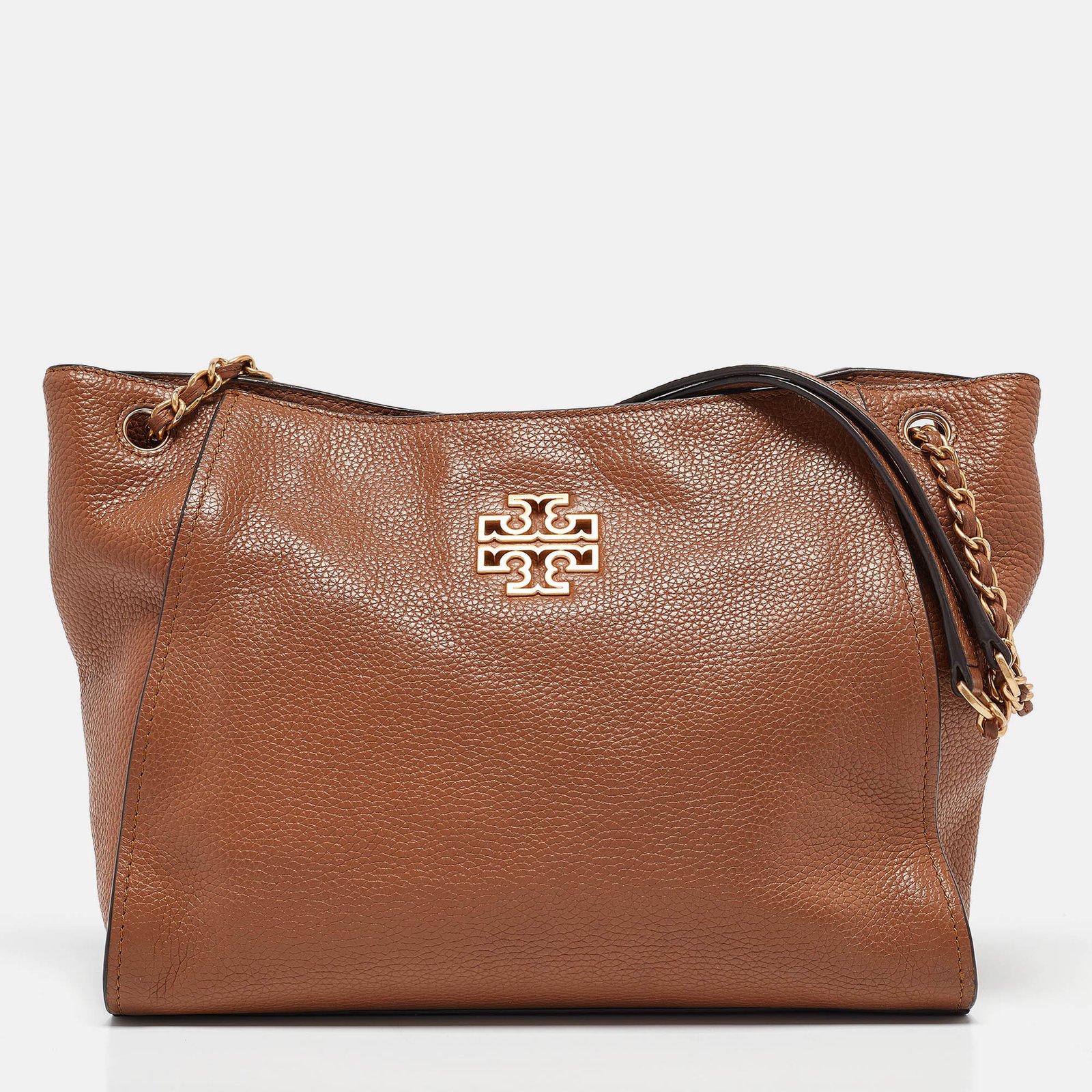 Tory Burch Brown Leather Small Britten Slouchy Tote