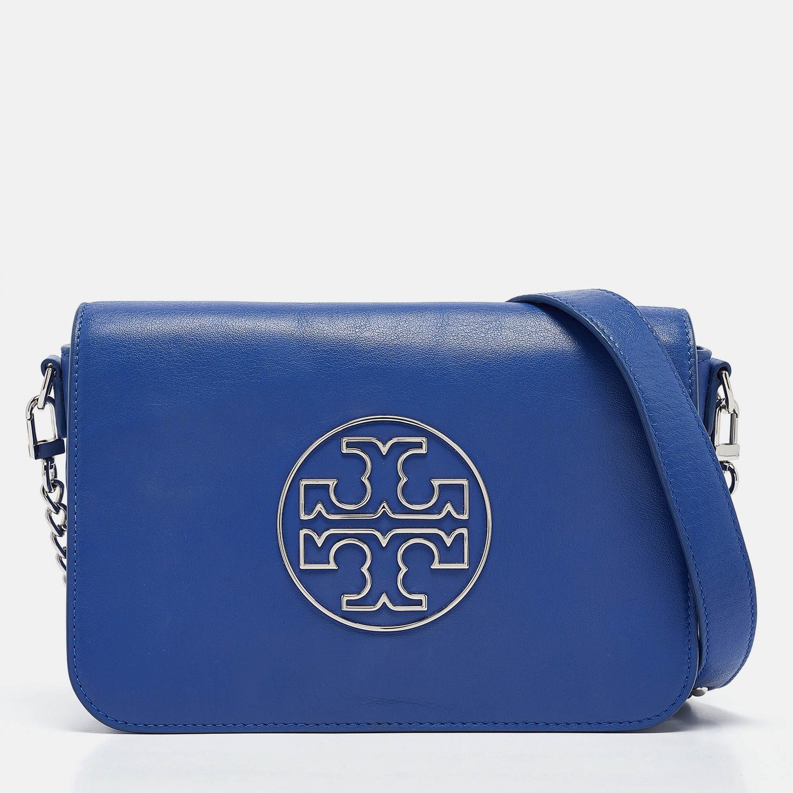 Tory Burch Blue Leather Miller Flap Crossbody Bag