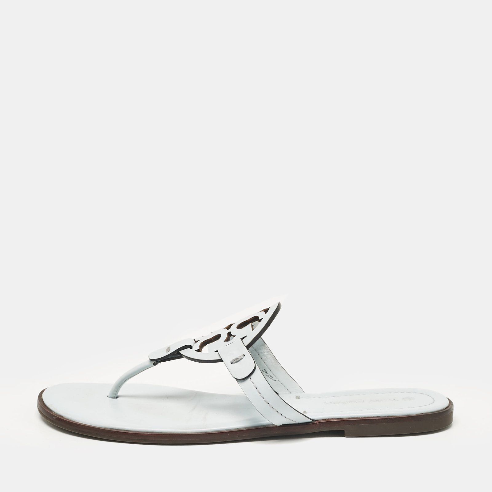 Tory Burch Light Blue Leather Miller Thong Flats Size 39