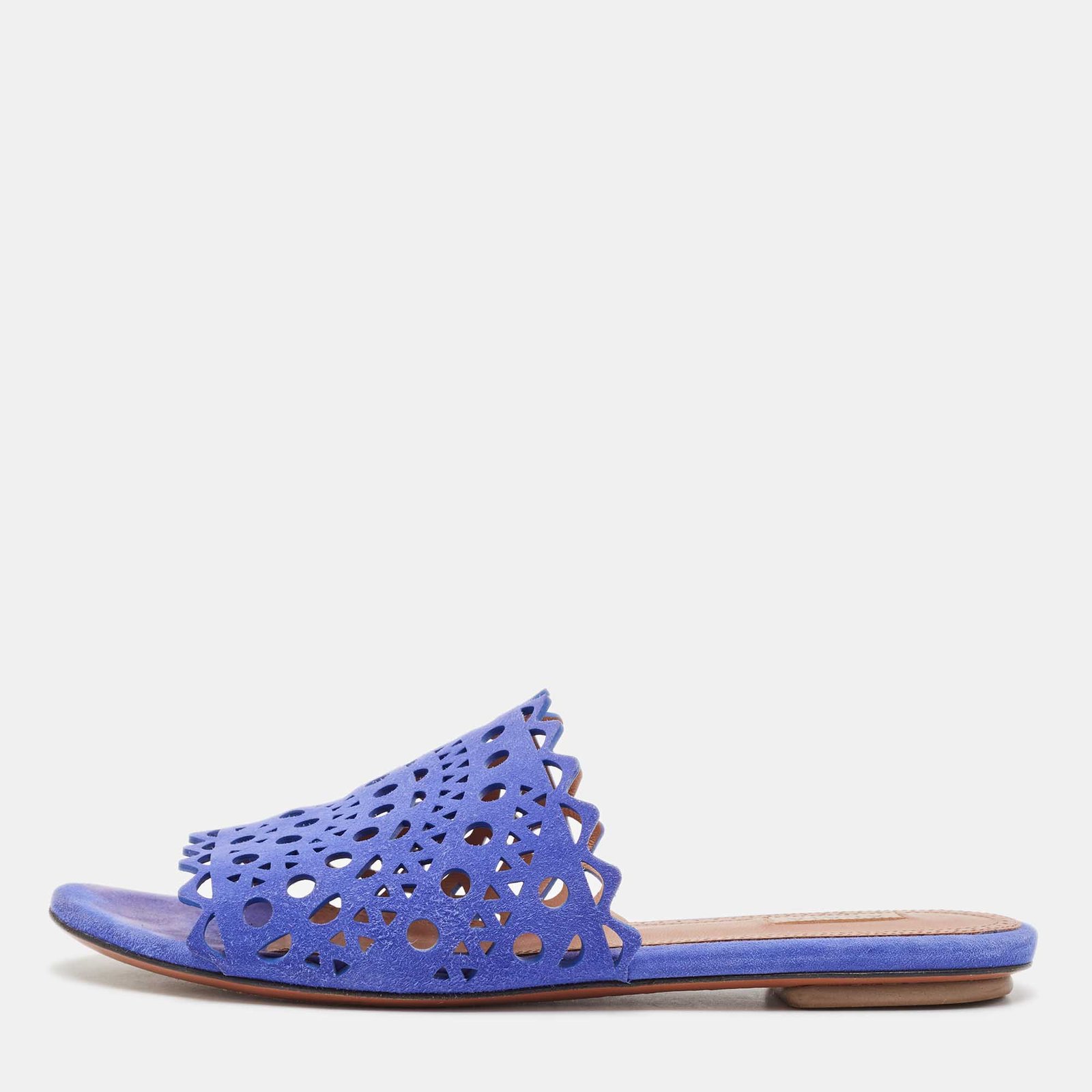 Alaia Purple Suede Mina Vienne Flat Slides Size 40