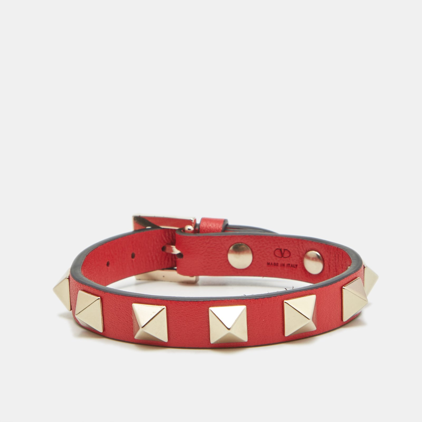 Valentino Rockstud Red Leather Gold Tone Bracelet