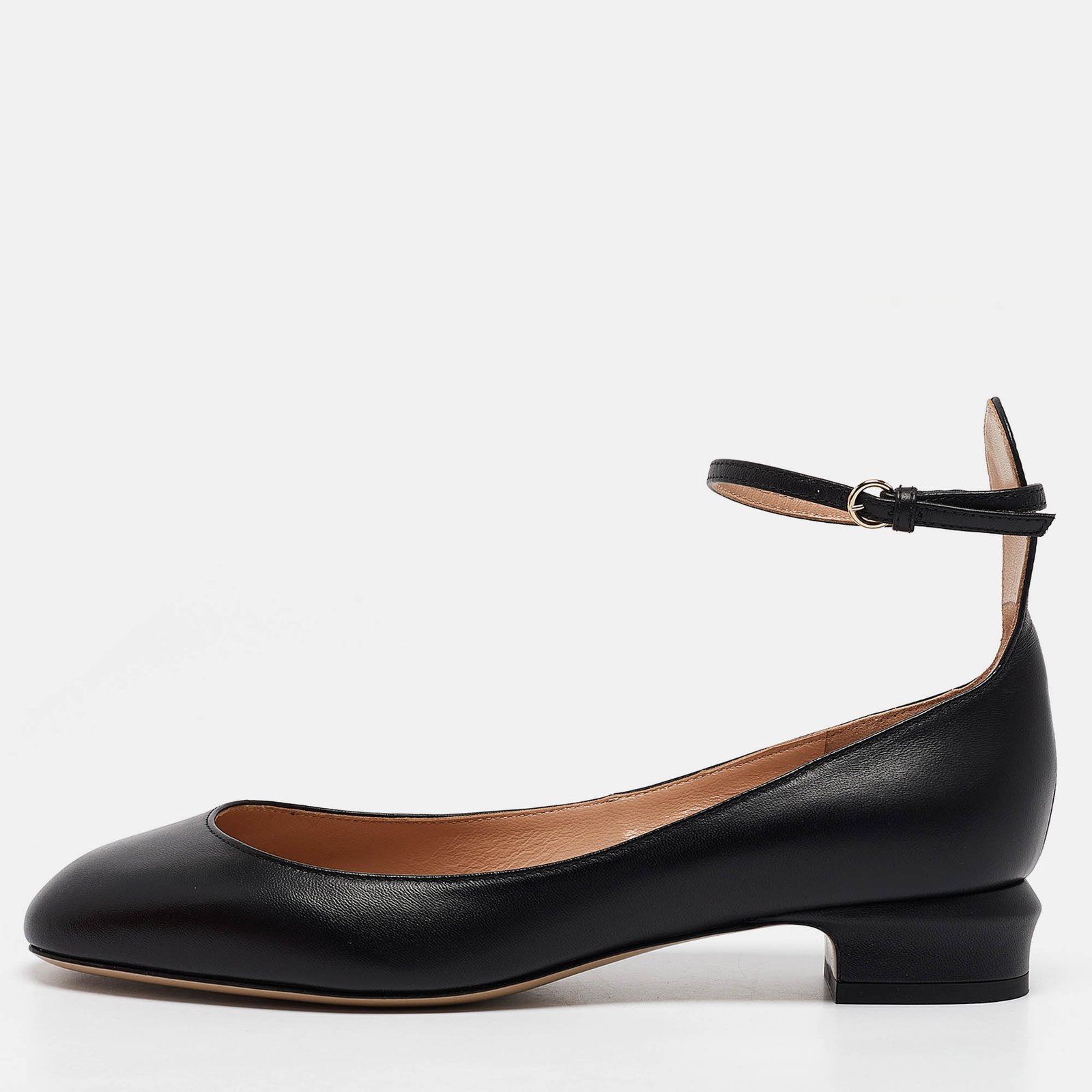 Valentino Black Leather Tango Block Heel Pumps Size 38