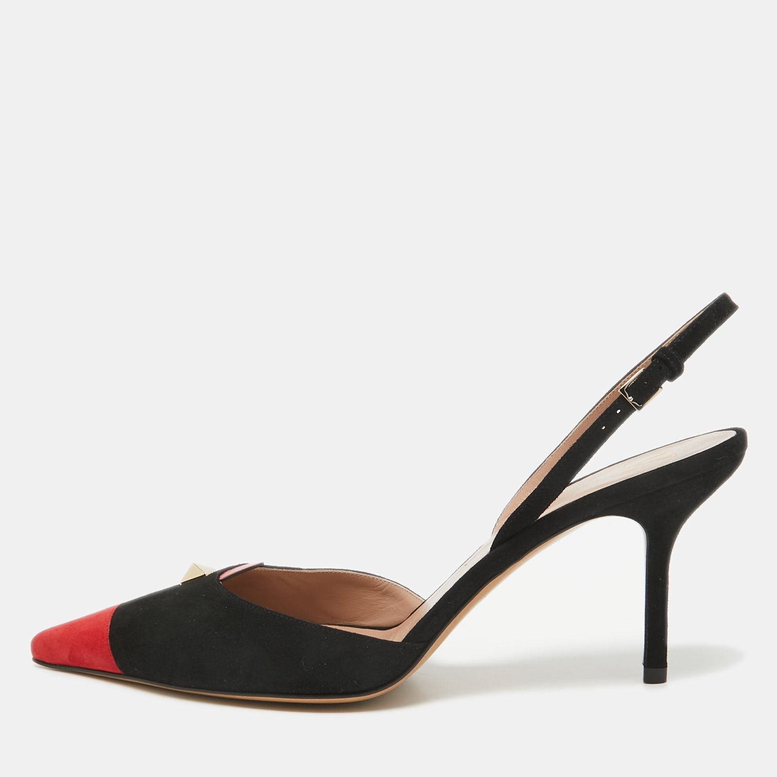 Valentino Black/Red Suede Rockstud Slingback Pumps Size  41