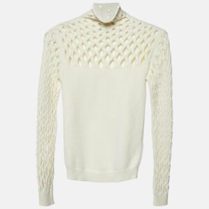 Valentino Ivory White Mesh Knit High Neck Jumper M