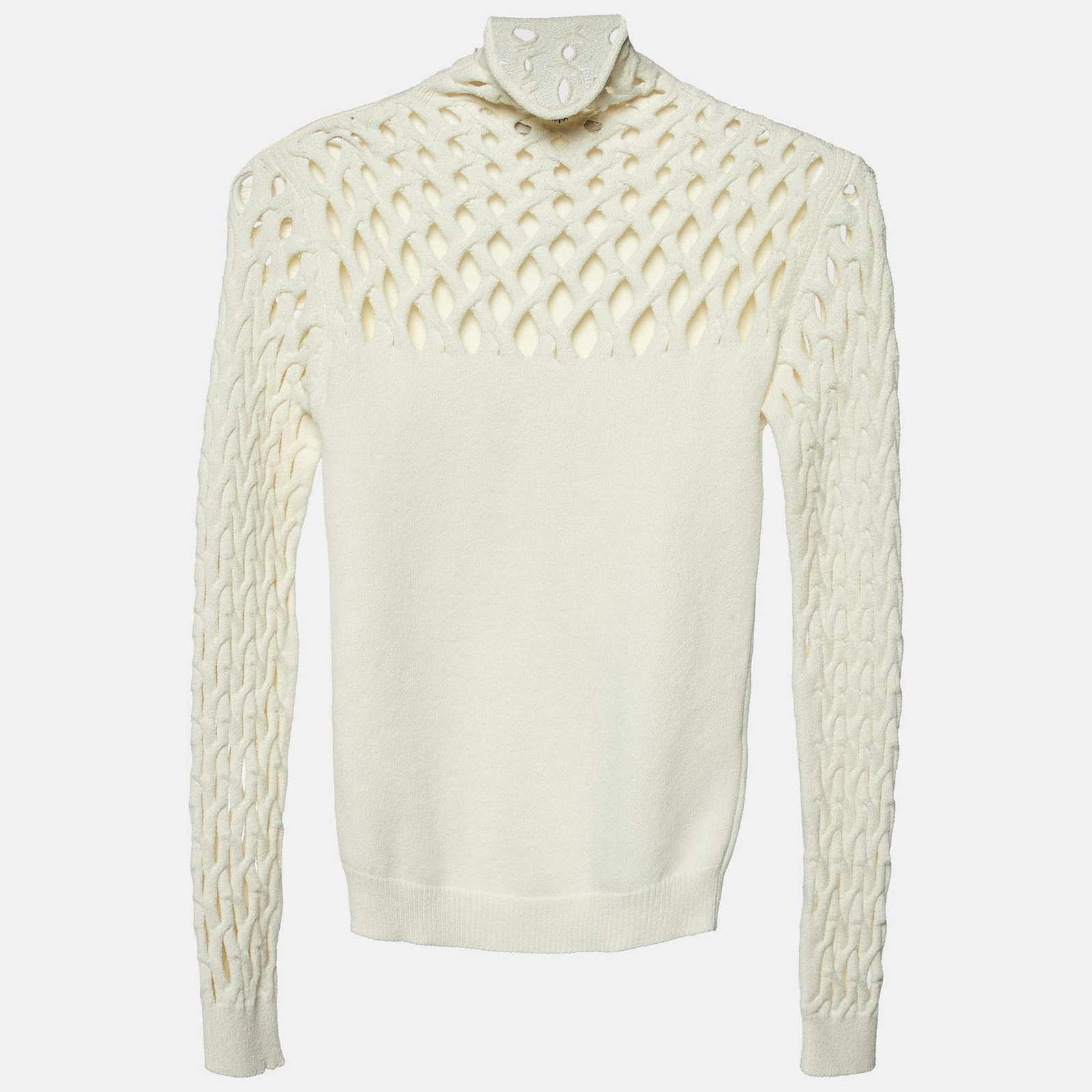 Valentino Ivory White Mesh Knit High Neck Jumper M