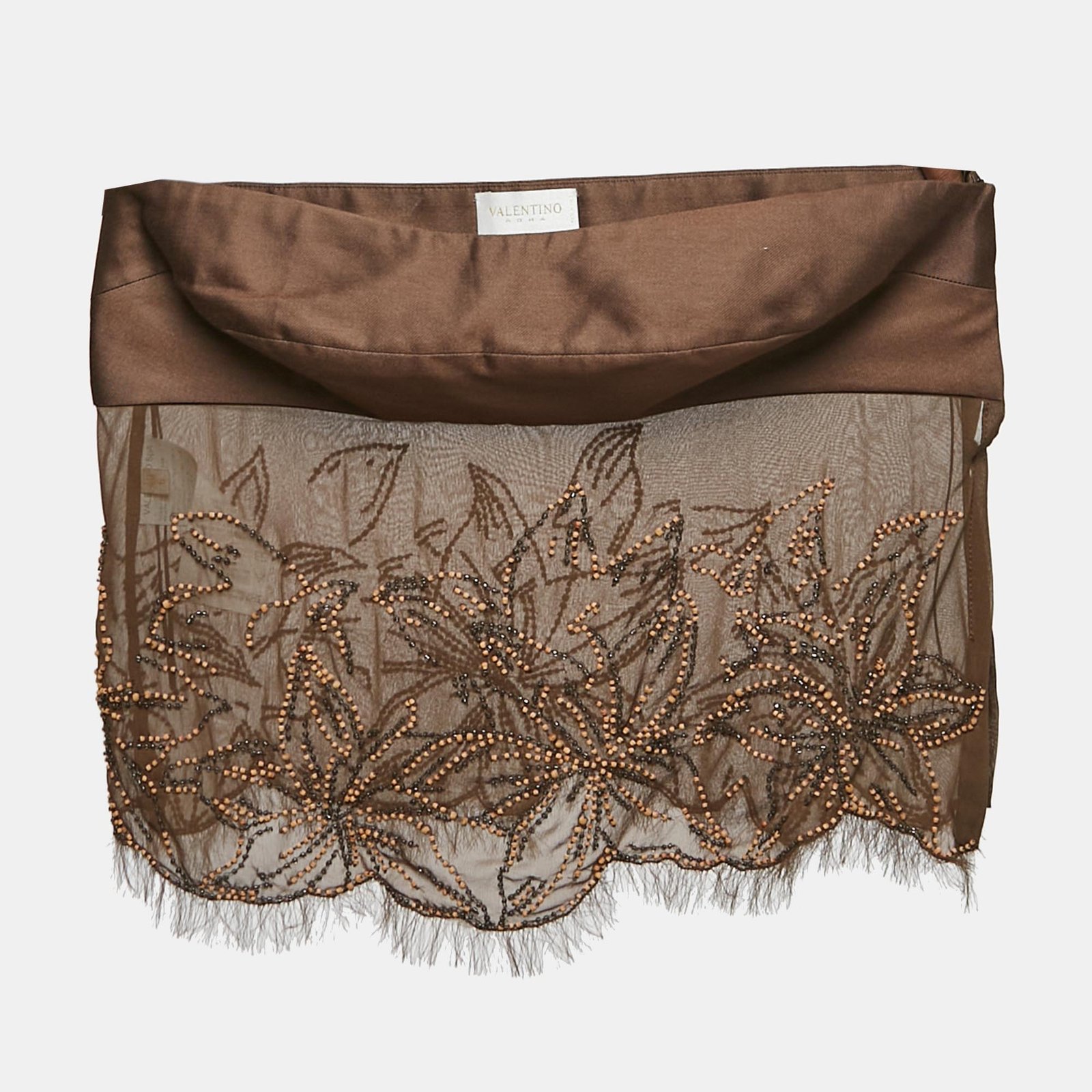 Valentino Brown Beaded Embroidered Silk Strappy Top S