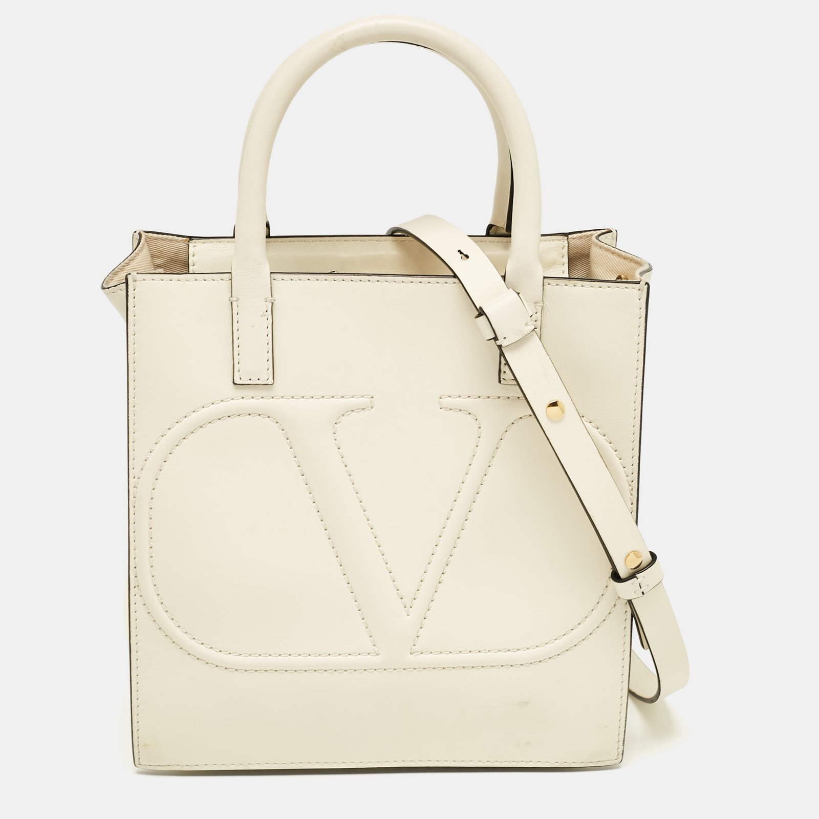 Valentino Off White Leather Small VLogo Walk Tote