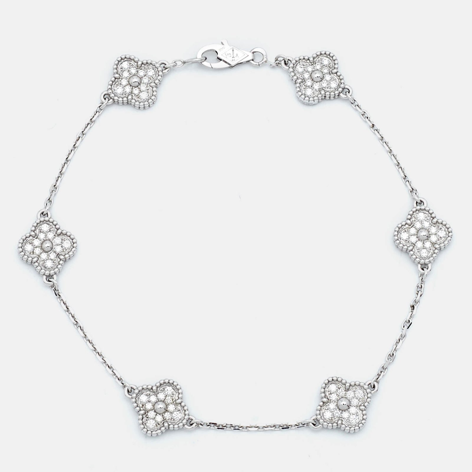 Van Cleef & Arpels Sweet Alhambra Diamond 18k White Gold Station Bracelet