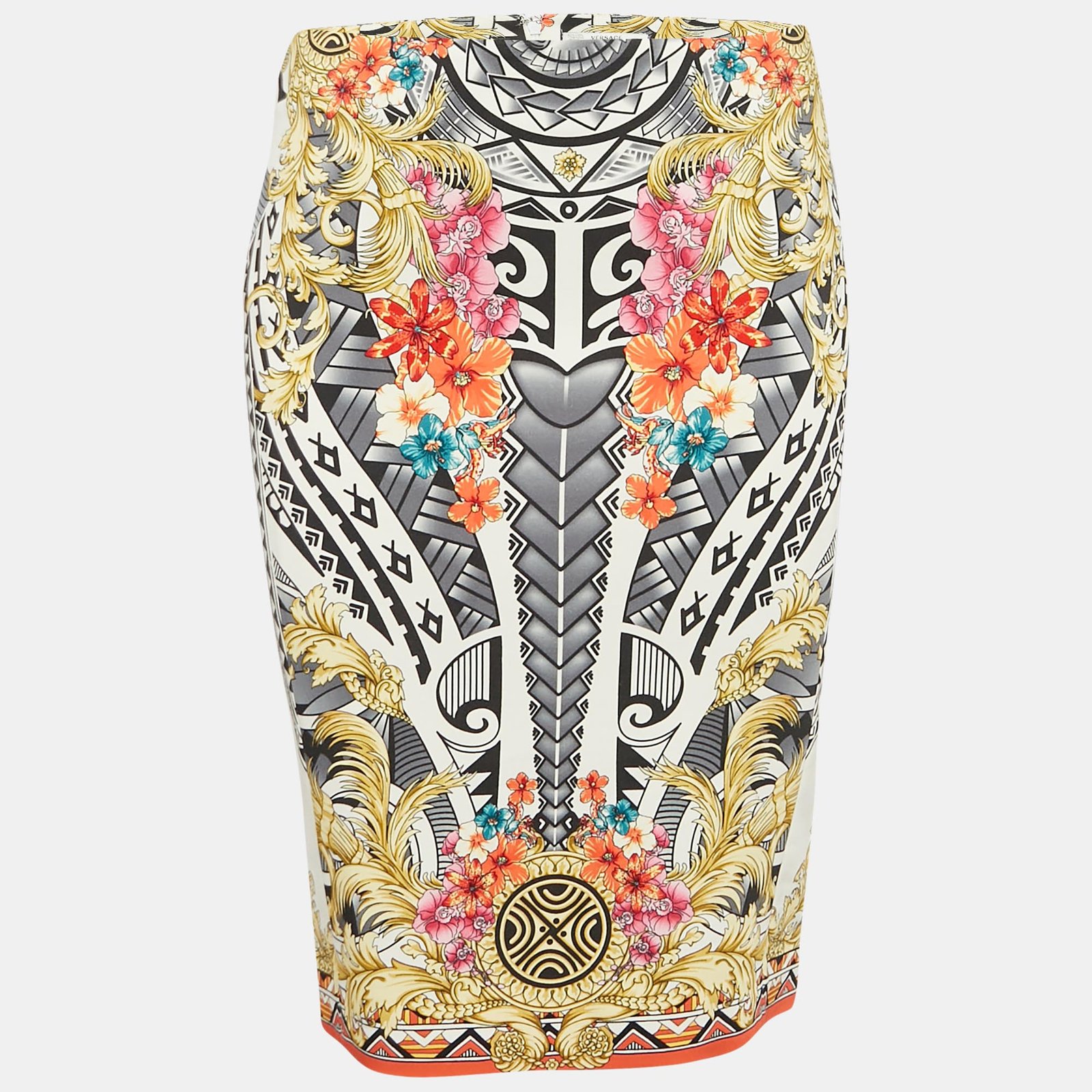 Versace Collection Multicolor Floral Print Cotton Pencil Skirt M