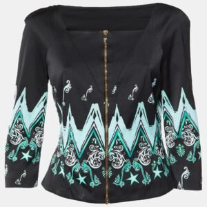 Versace Collection Black Printed Zip-Up Blouse Jacket L