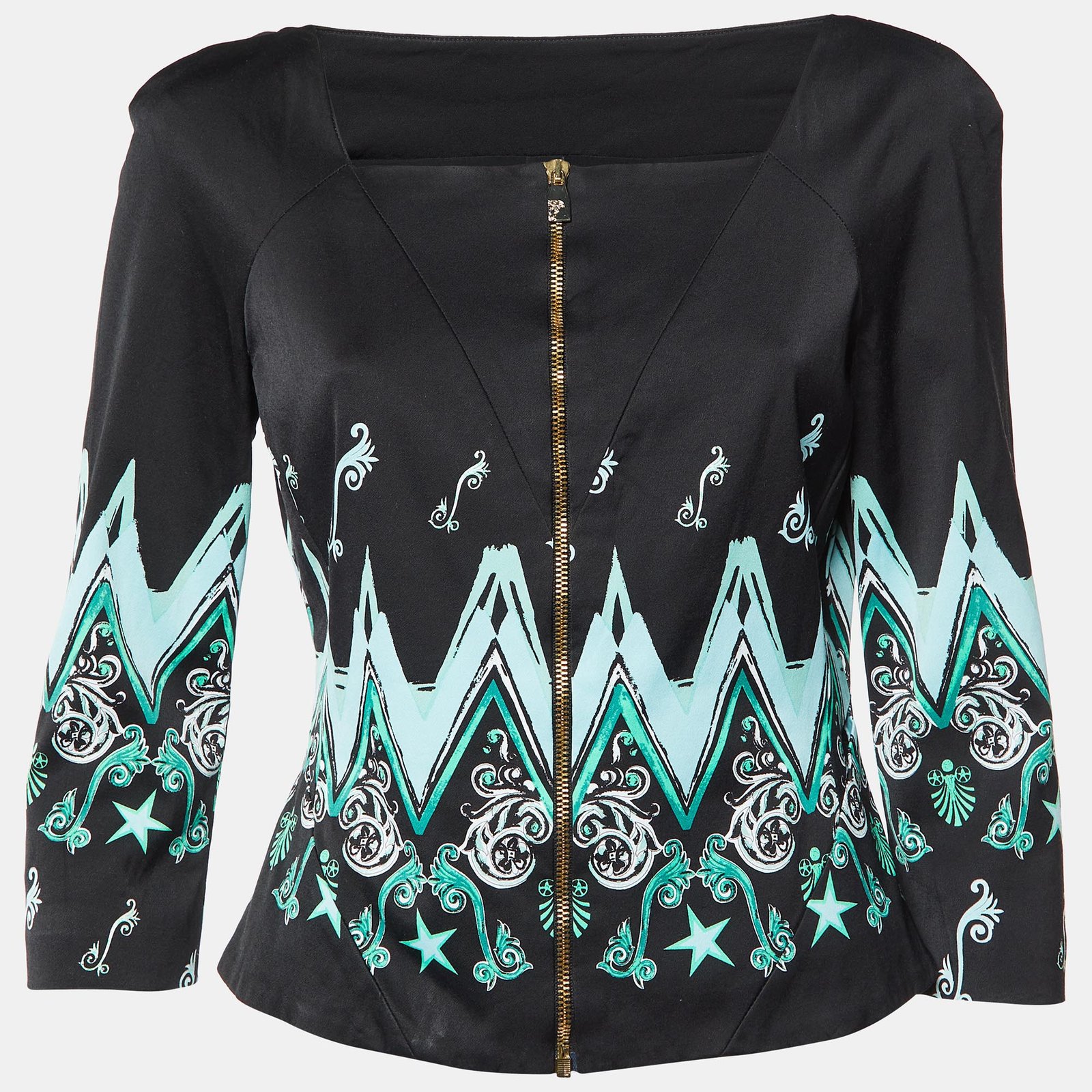Versace Collection Black Printed Zip-Up Blouse Jacket L