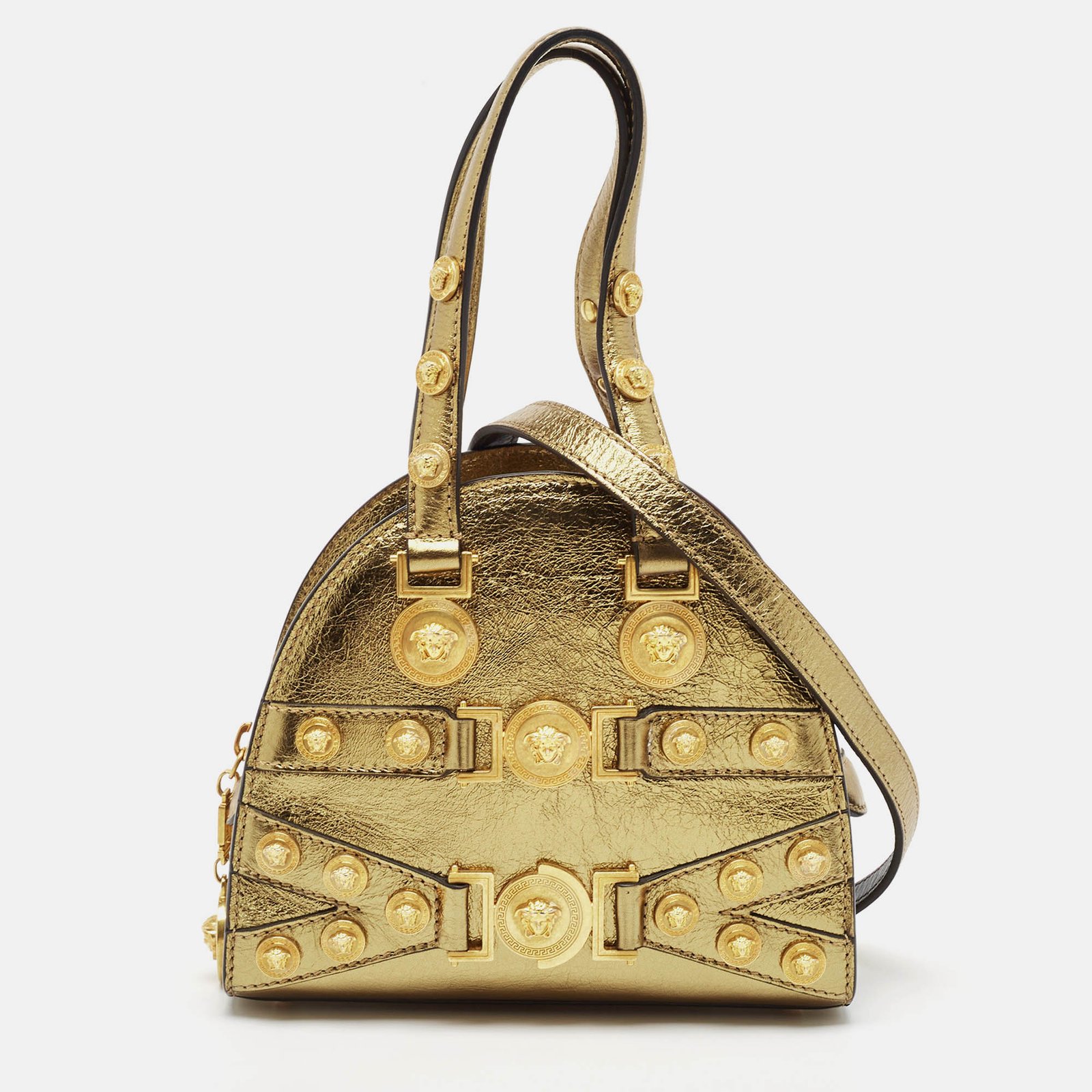 Versace Gold Leather Tribute Medallion Satchel