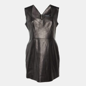 Versace Brown Leather Sleeveless Mini Dress L