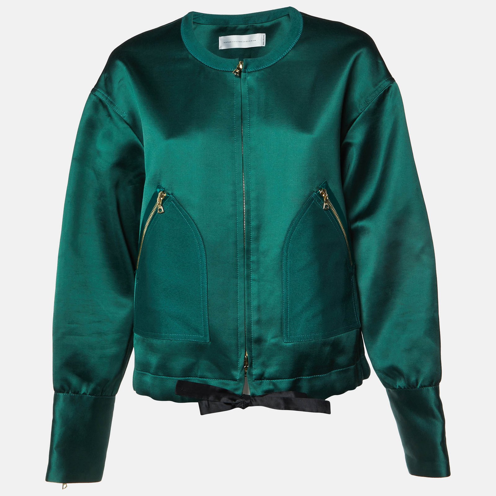 Victoria Victoria Beckham Green Satin Zip-Up Jacket M