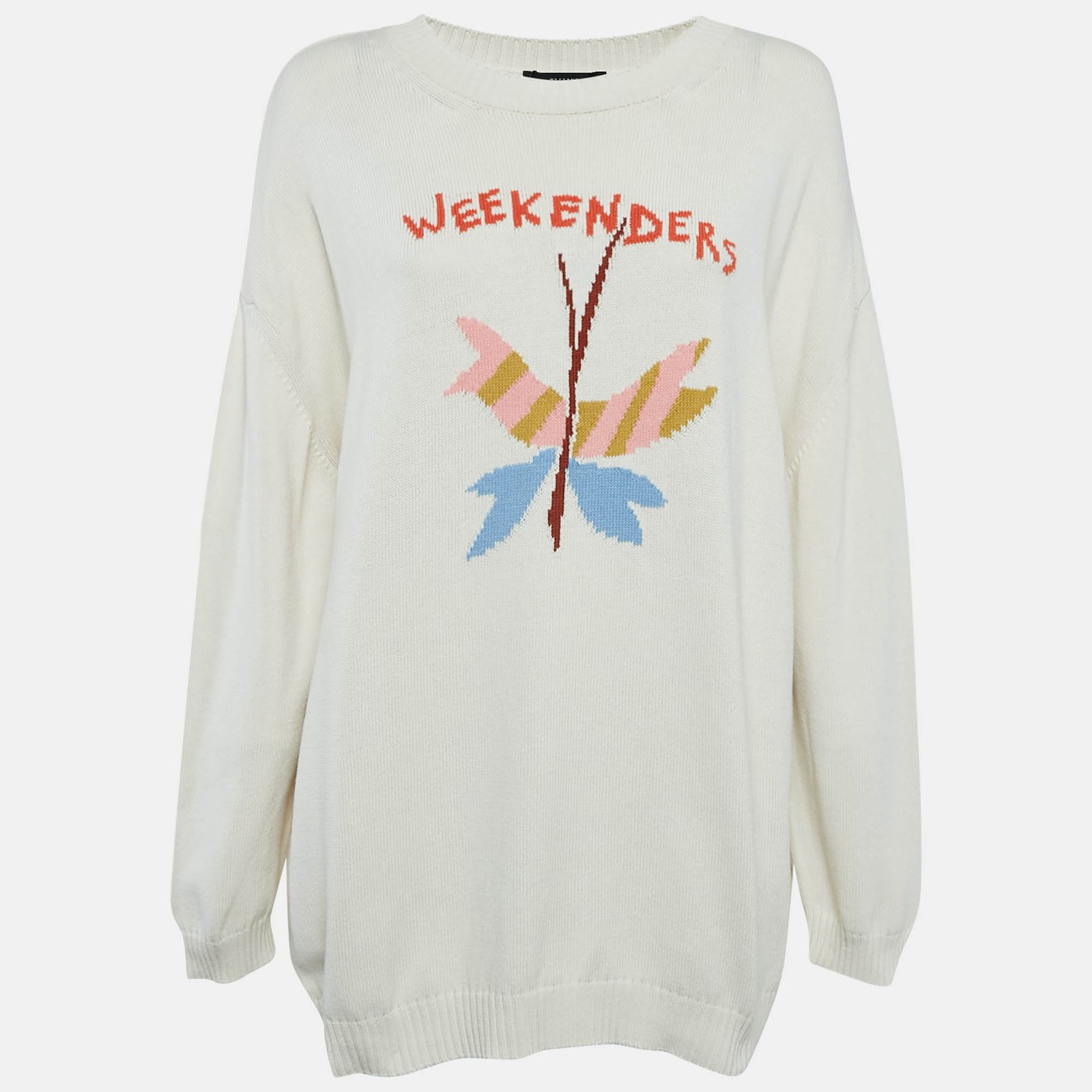 Weekend Max Mara White Butterfly Patterned Cotton Knit Jumper XL