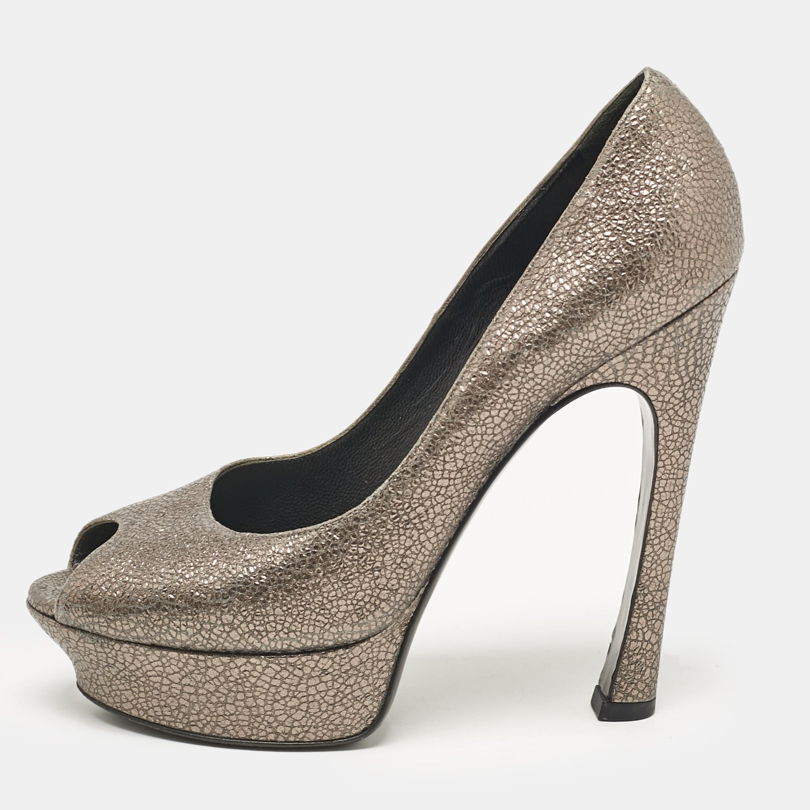 Yves Saint Laurent Grey Textured Leather Palais Peep Toe Pumps Size 41