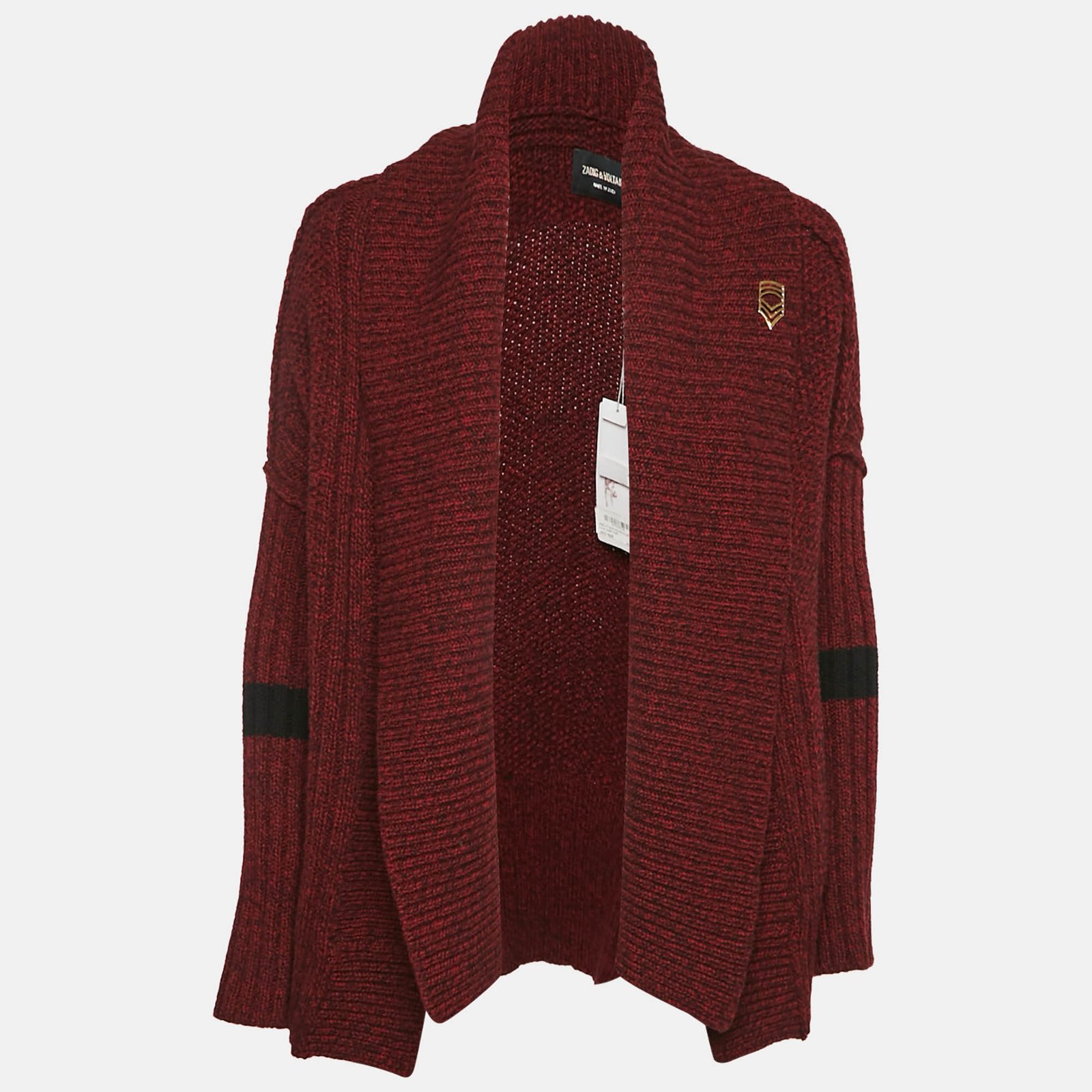 Zadig & Voltaire Burgundy Rib Knit Shawl Collar Mystic Cardigan XS/S