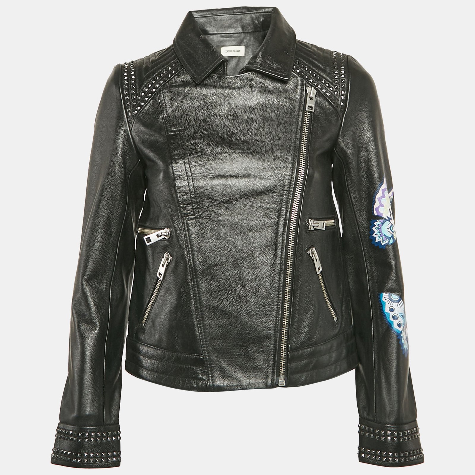 Zadig & Voltaire Black Painted Leather Kawai Biker Jacket XS