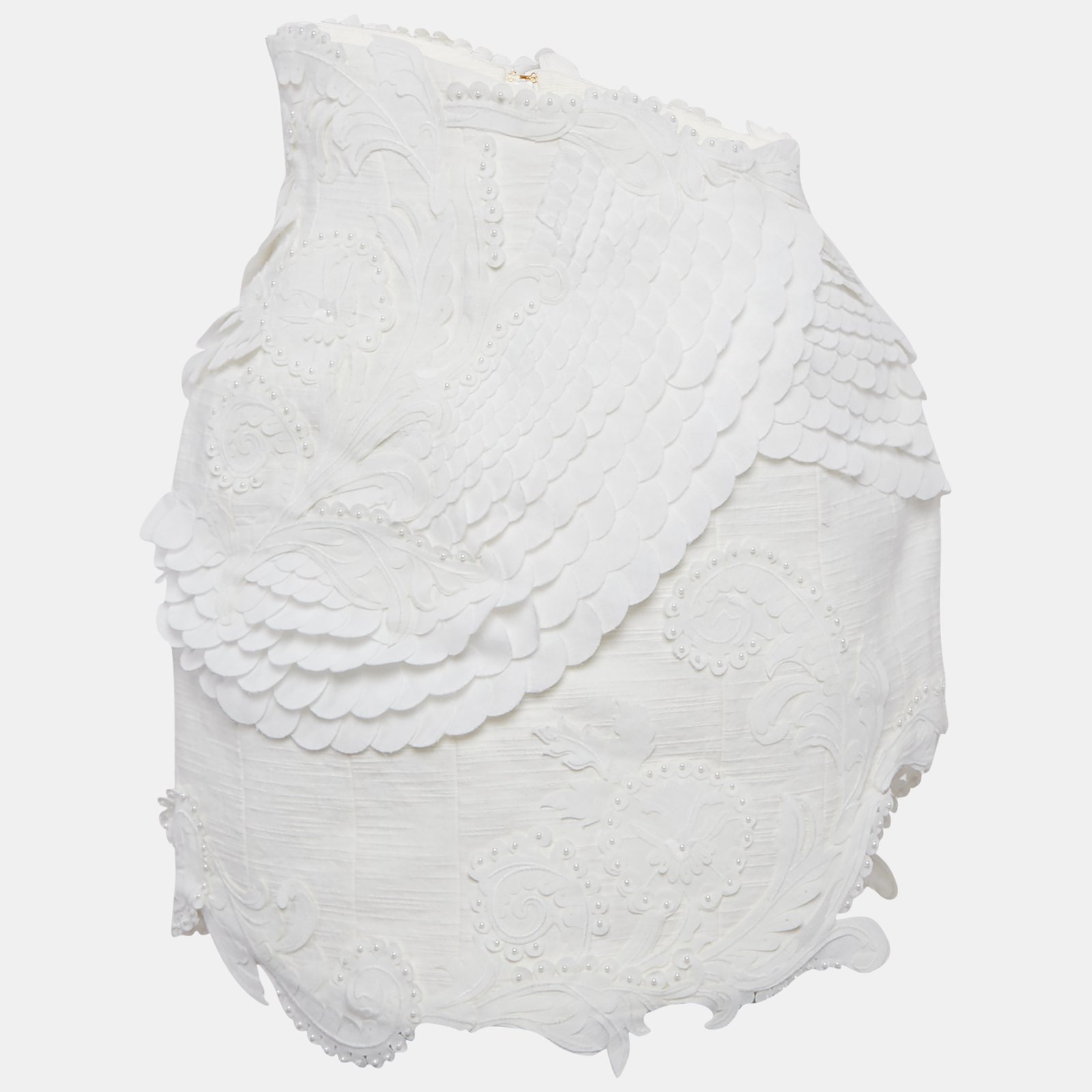 Zimmermann White Embellished Cotton Tama Filigree Mini Skirt M