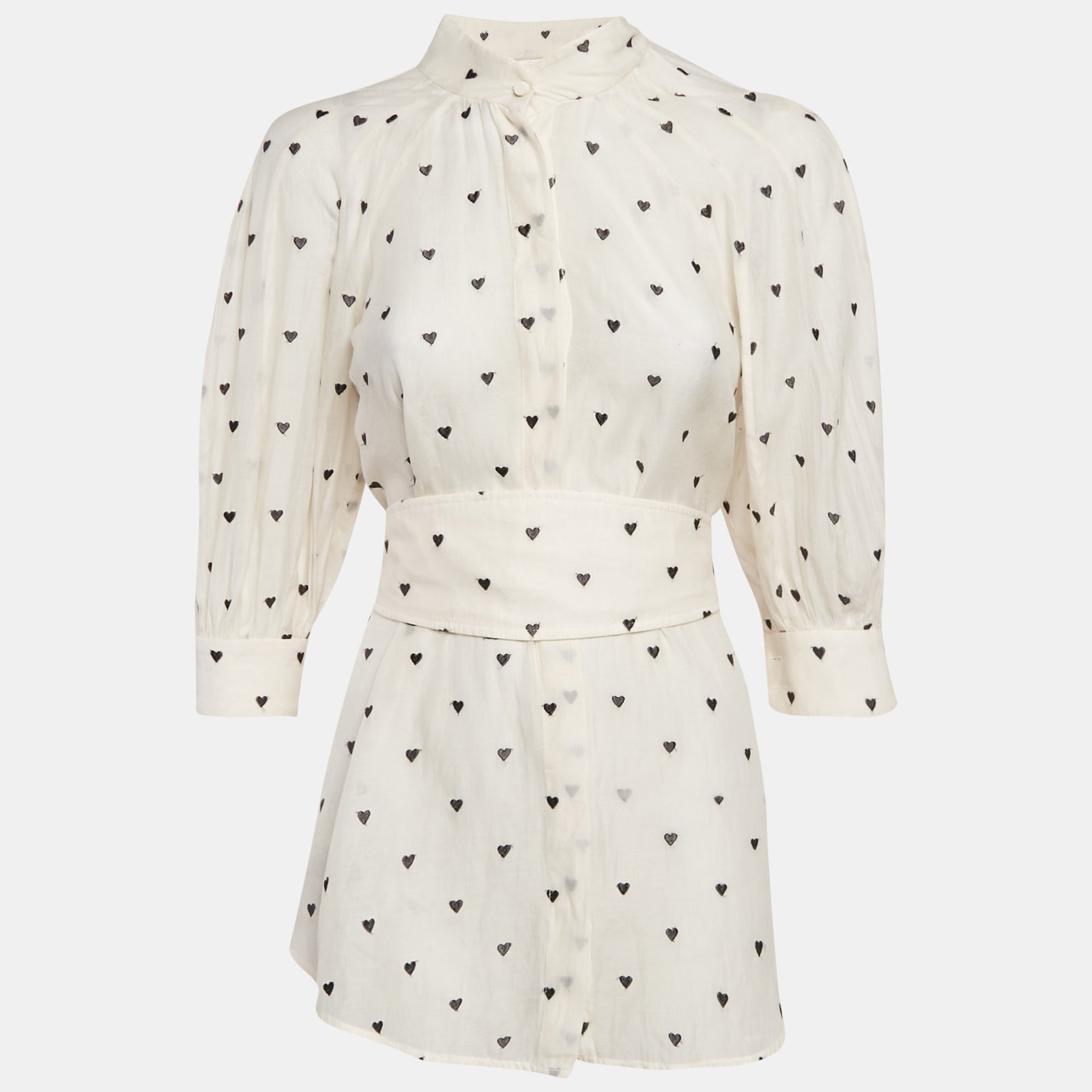 Zimmermann Cream Hearts Embroidered Cotton Blend Blouse S