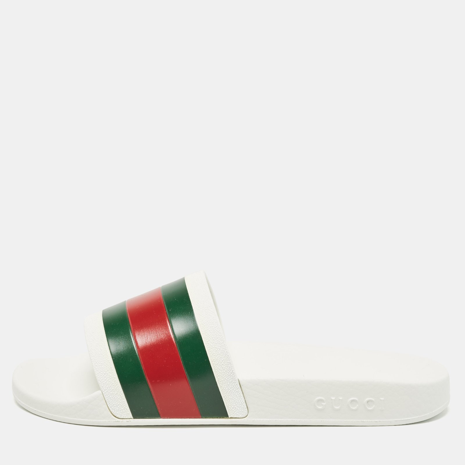 Gucci White Rubber Pursuit 72 Pool Slides Size 42