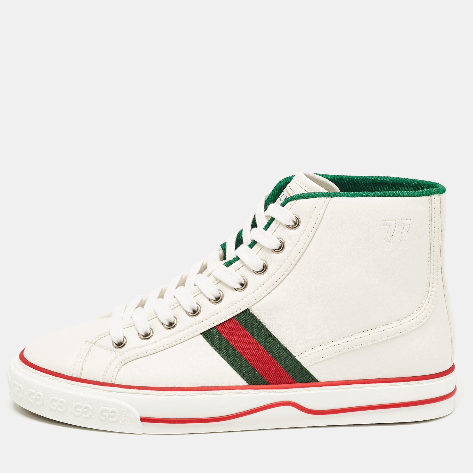 Gucci White Leather Tennis 1977 High Top Sneakers Size 40.5