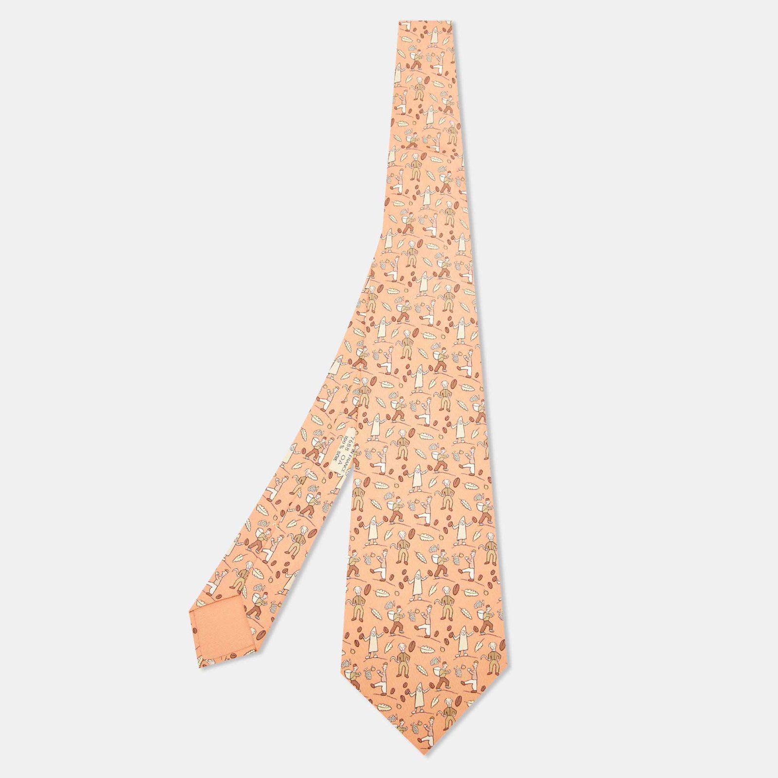Hermès Peach Les Vendanges Silk Tie
